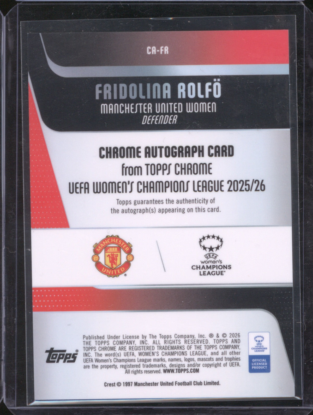 Fridolina Rolfö 2025 Topps Chrome UEFA Women’s CL Auto Refractor