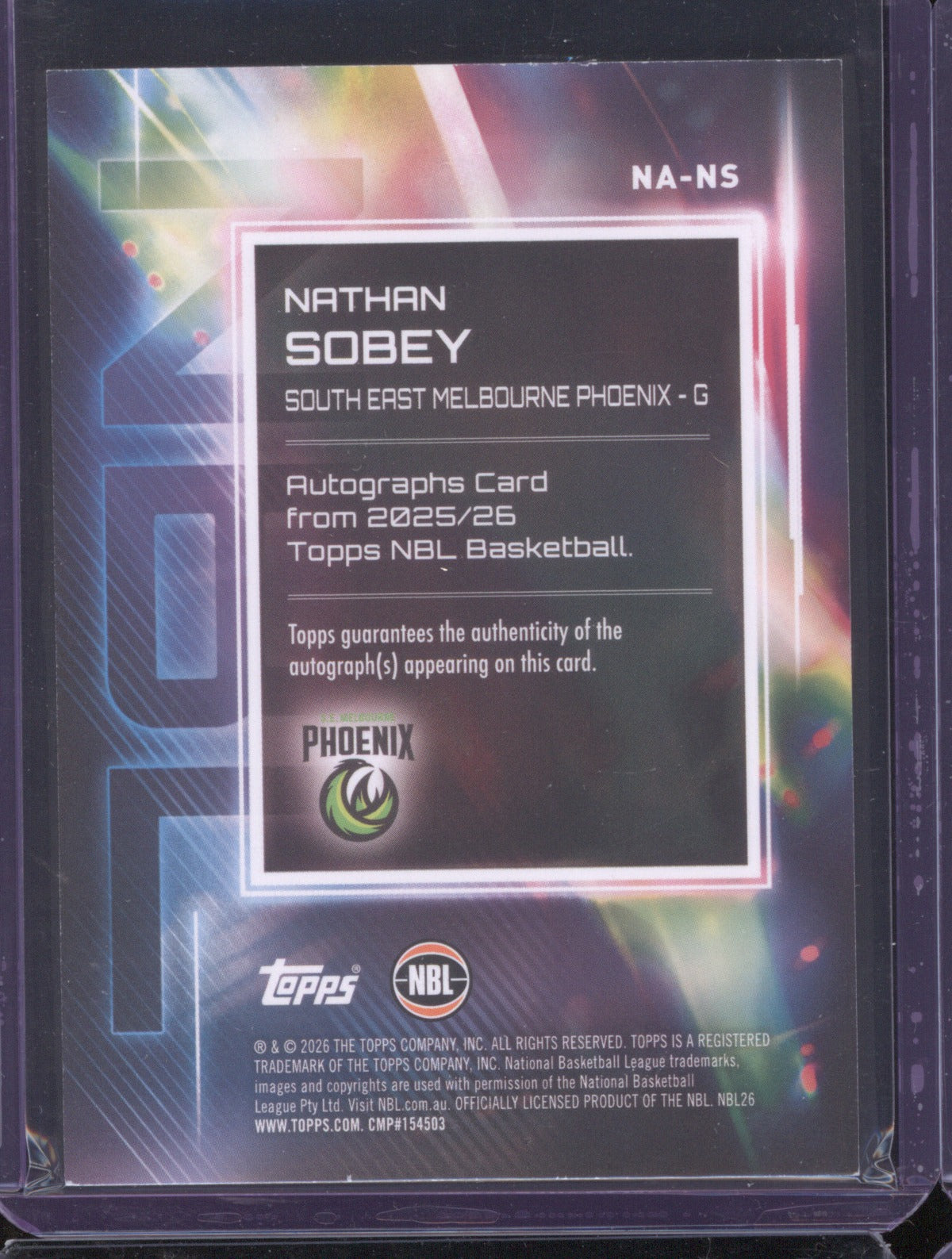 Nathan Sobey 2025-26 Topps NBL Basketball Auto NA-NS S.E Melbourne Phoenix