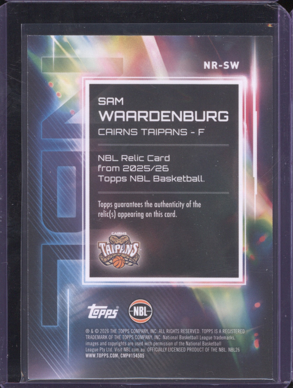 Sam Waardenburg 2025-26 Topps Basketball Relics NR-SW Cairns Taipans