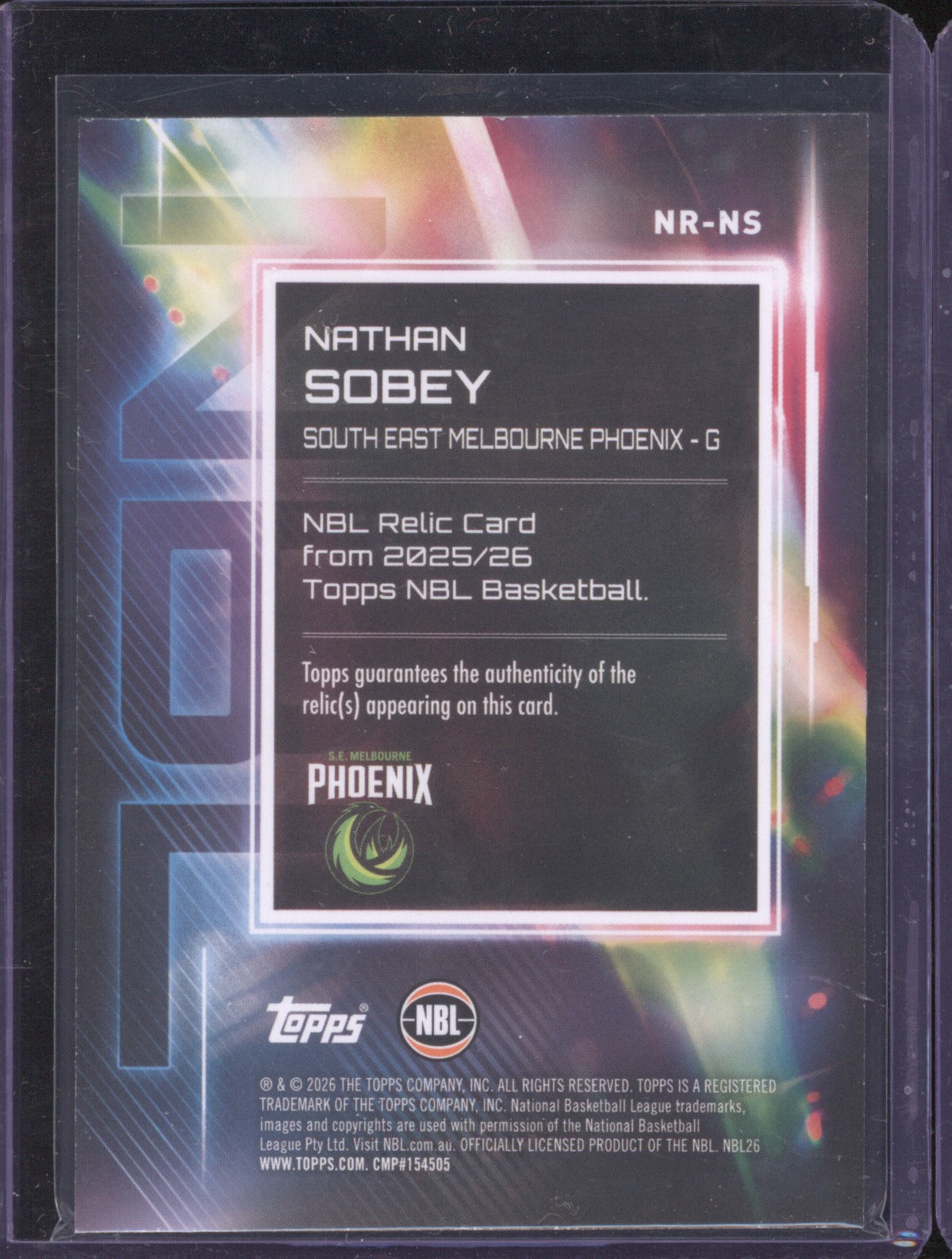 Nathan Sobey 2025-26 Topps Basketball Relics NR-NS S.E Melbourne Phoenix