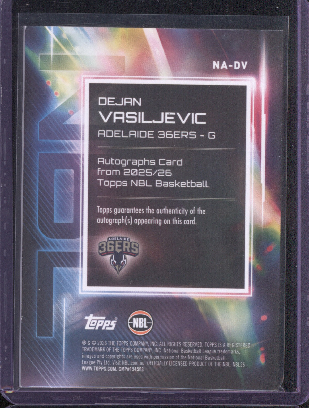 Dejan Vasiljevic 2025-26 Topps NBL Basketball Auto NA-DV Adelaide 36ers