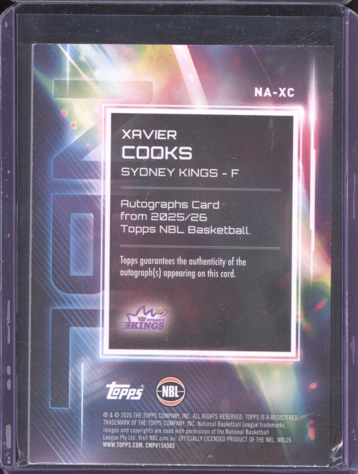 Xavier Cooks 2025-26 Topps NBL Basketball Auto NA-XC Sydney Kings