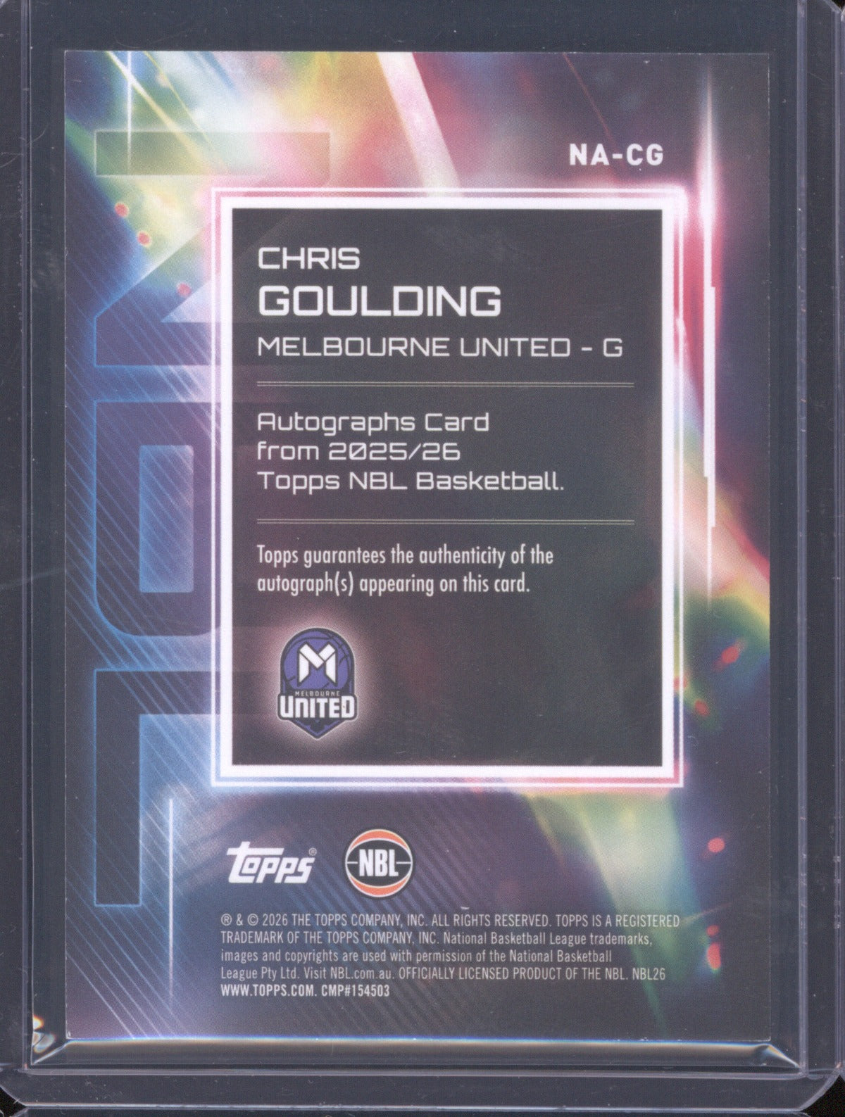 Chris Goulding 2025-26 Topps NBL Basketball Auto NA-CG Melbourne United