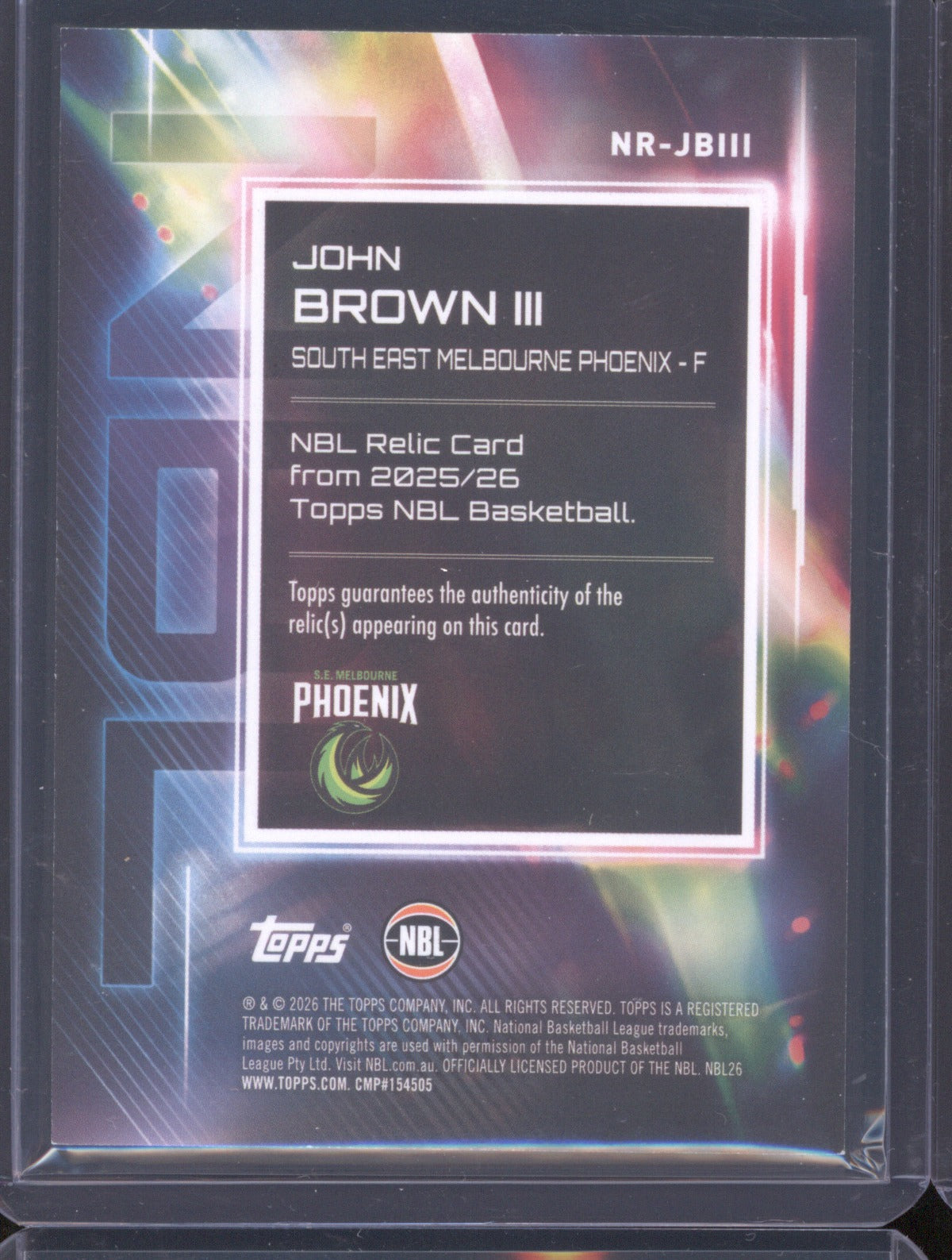 John Brown III 2025-26 Topps Basketball Relics NR-JBIII S.E Melbourne Phoenix