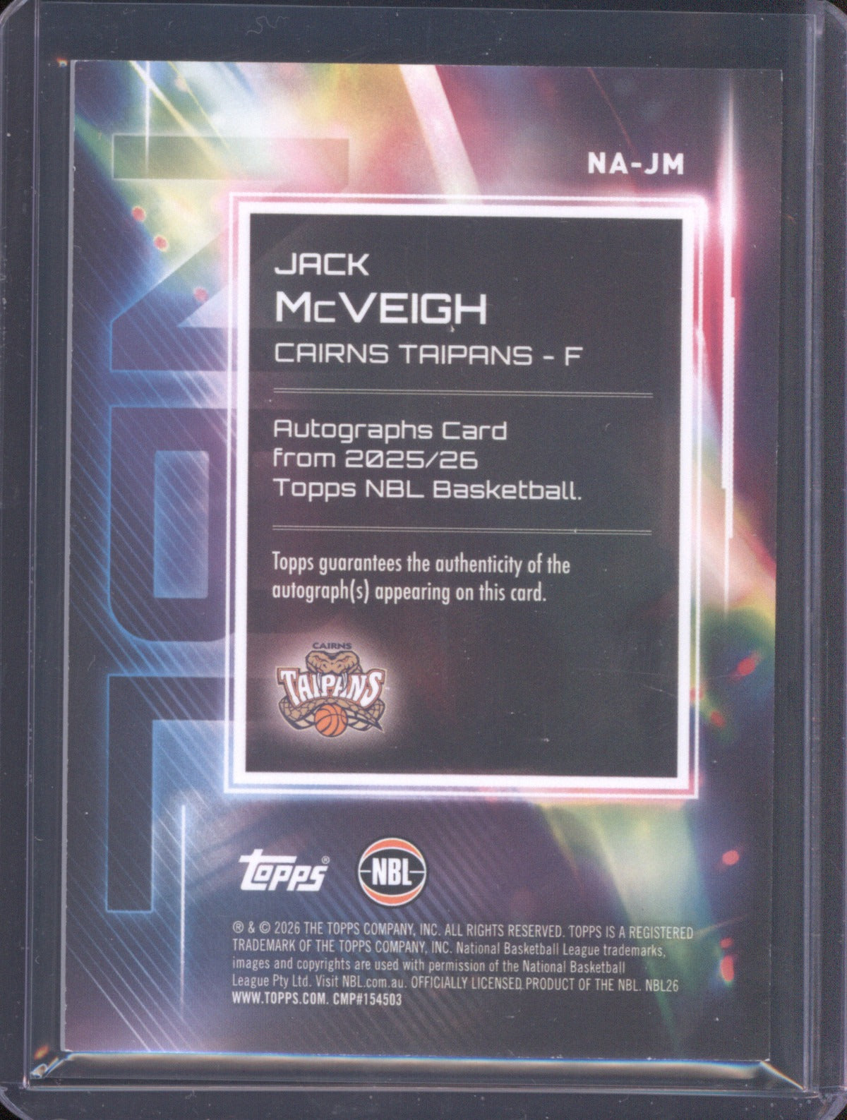 Jack McVeigh 2025-26 Topps NBL Basketball Auto NA-JM Cairns Taipans