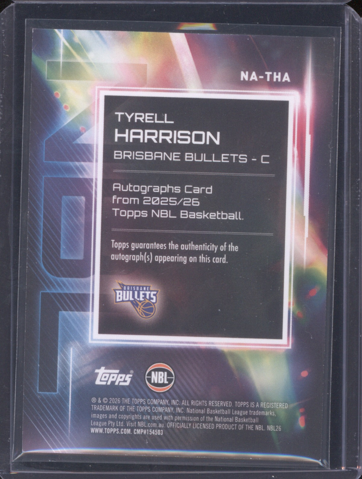 Tyrell Harrison 2025-26 Topps NBL Basketball Auto NA-THA Brisbane Bullets