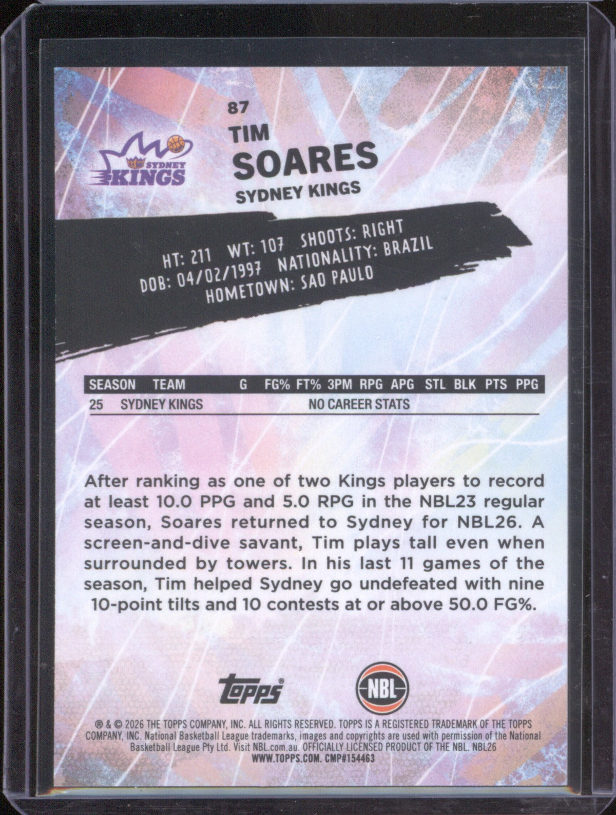 Tim Soares 2025-26 Topps Basketball Base Green 87 Sydney Kings /99