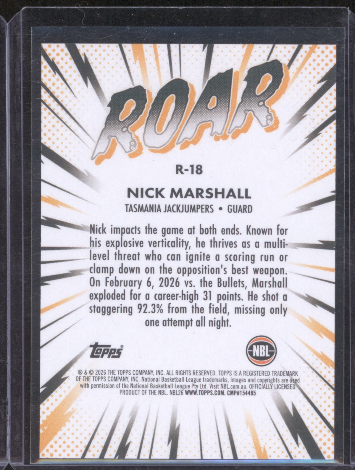Nick Marshall 2025-26 Topps NBL Basketball Roar Gold R-18 Tasmania /50