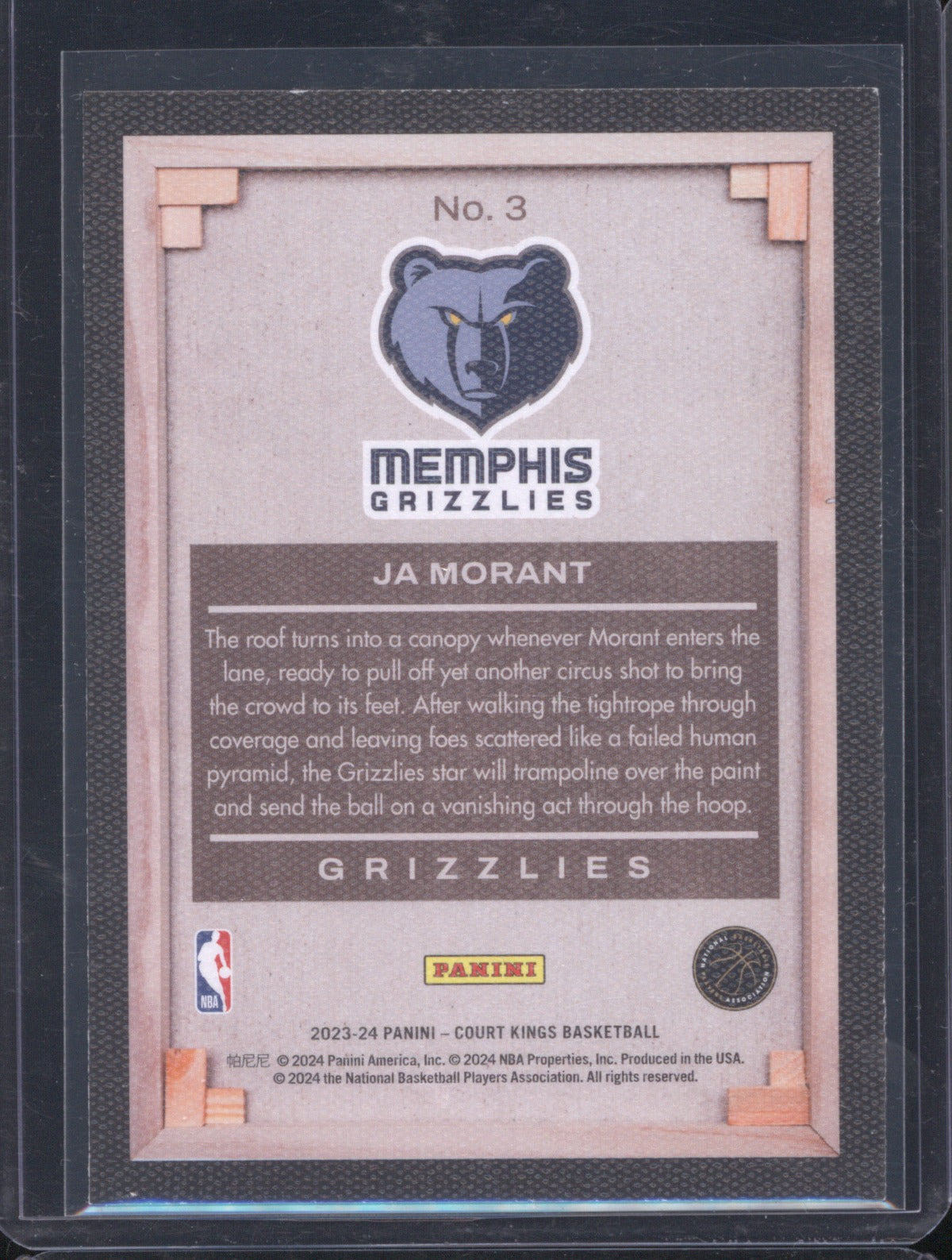 2023 Panini Court Kings Ja Morant 3 Black Blank Slate SSP