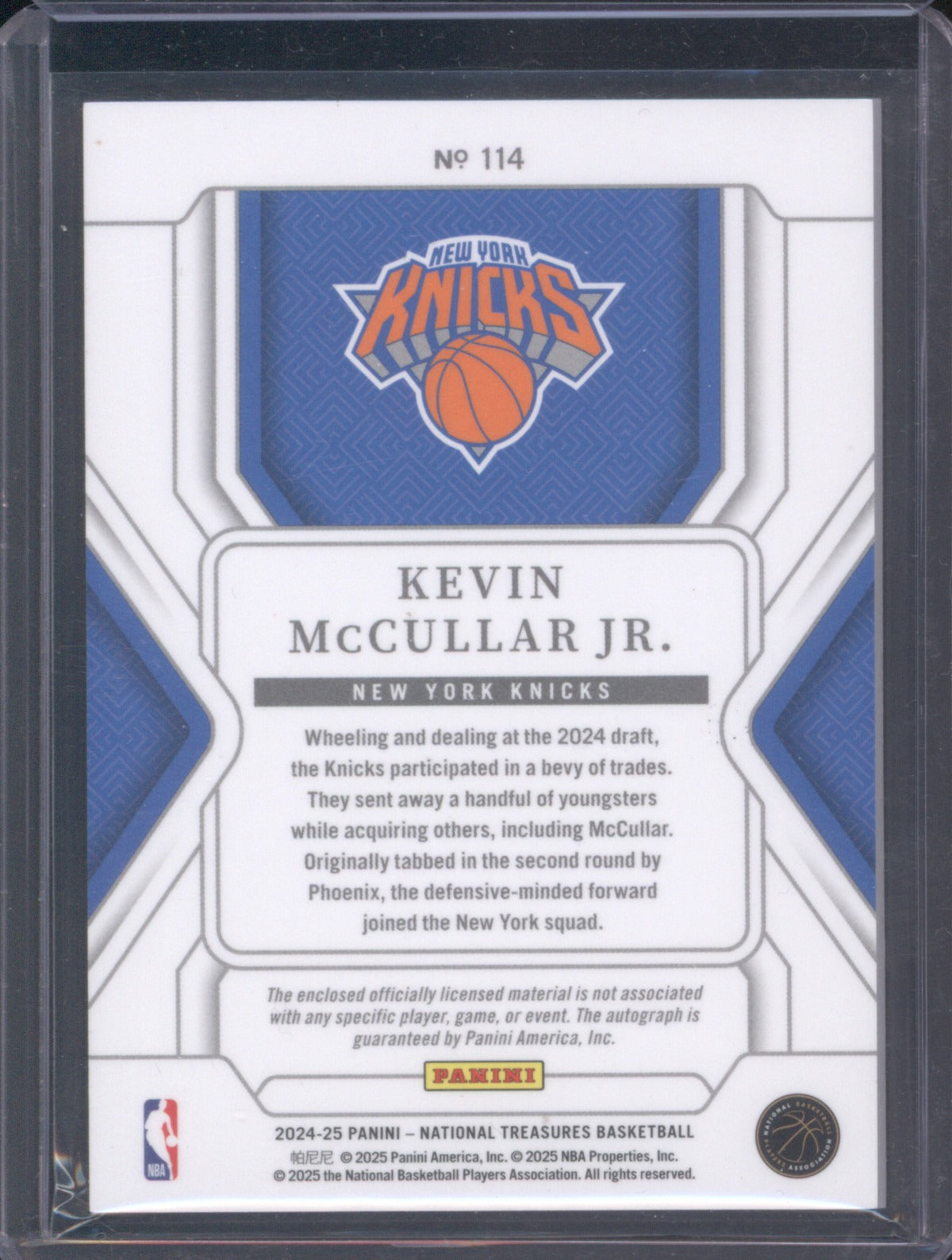 2024 Panini National Treasures Kevin McCullar Jr 114 Patch Auto International /9