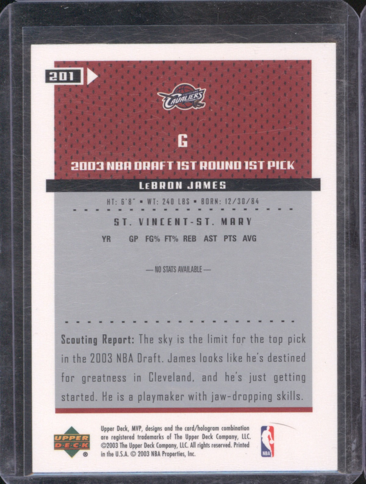 LeBron James 2003 Upper Deck MVP 201 RC