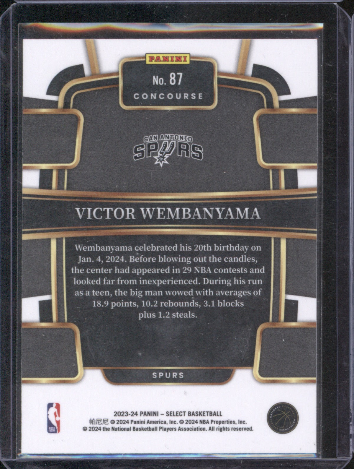 Victor Wembanyama 2023 Panini Select #87 Concourse Blue Prizm RC