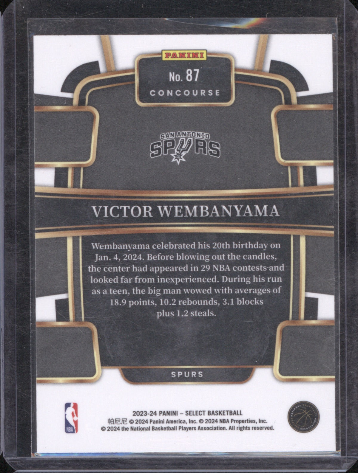 Victor Wembanyama 2023 Panini Select #87 Concourse Blue Prizm RC