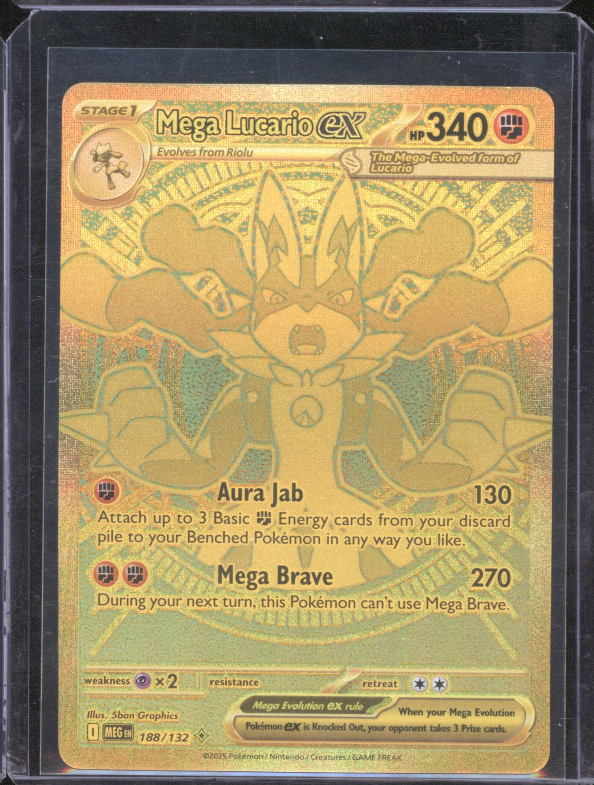 2025 Pokémon Mega Evolution Mega Lucario ex 188/132 Gold Secret Rare