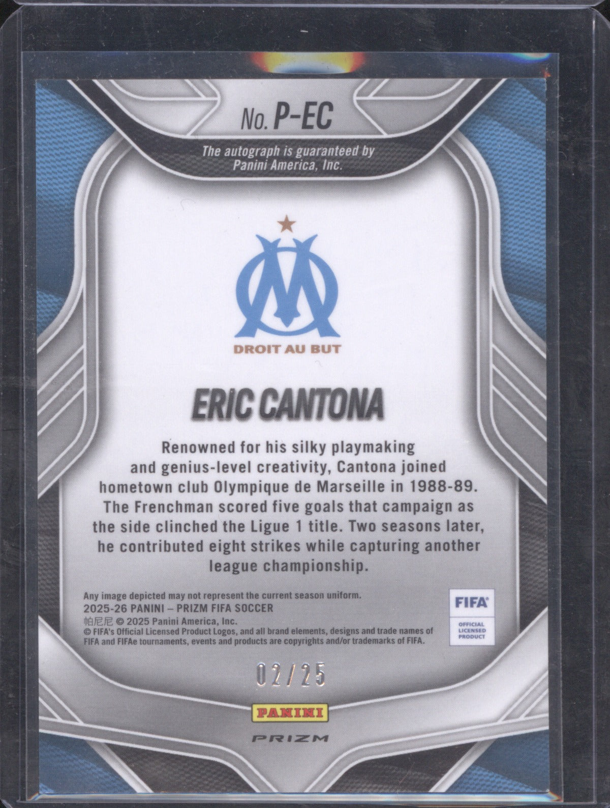 Eric Cantona 2025-26 Panini Prizm FIFA Penmanship Auto Autograph /25