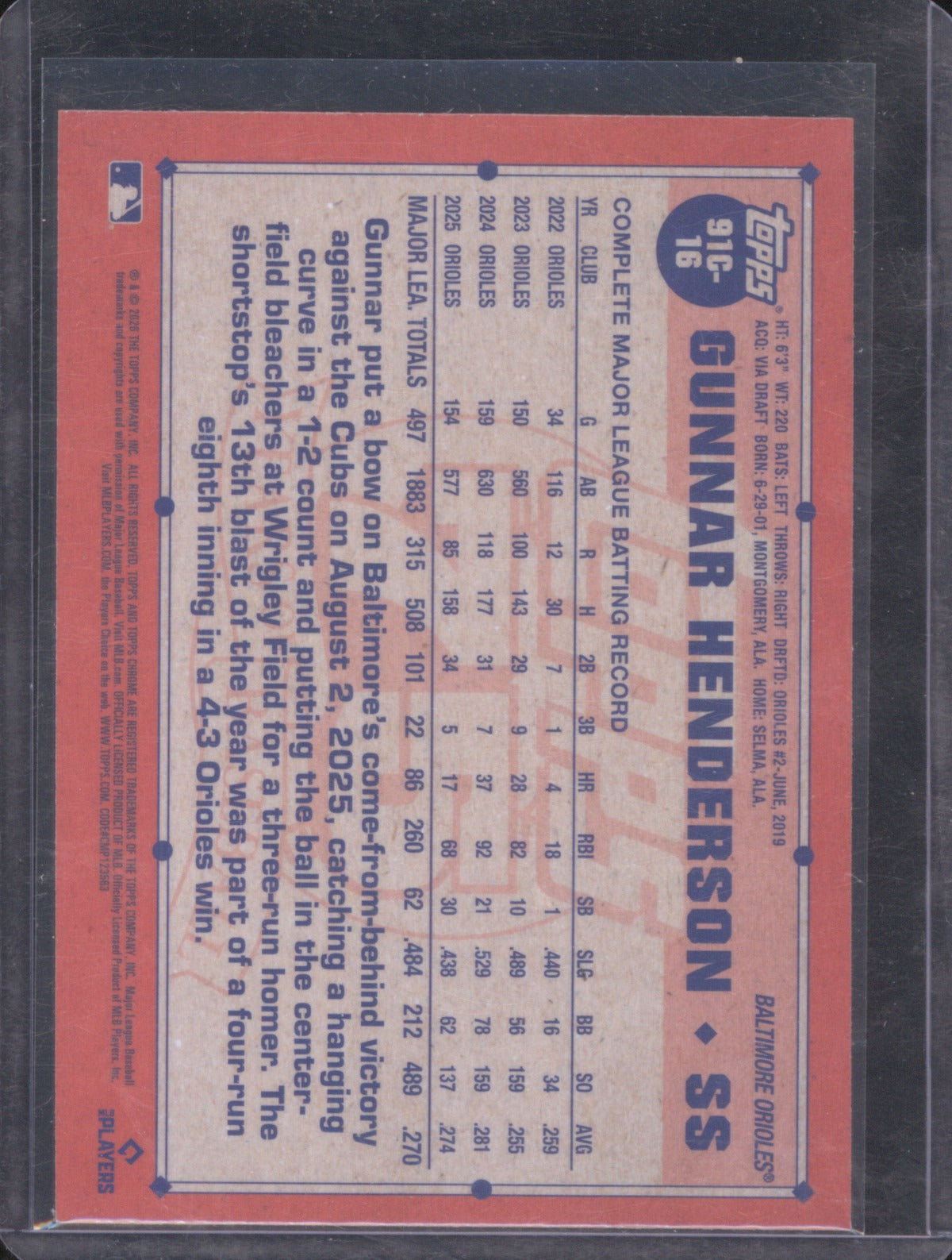 2026 Topps Chrome 75 Years of Baseball Gunnar Henderson 91C-16 Purple Mojo