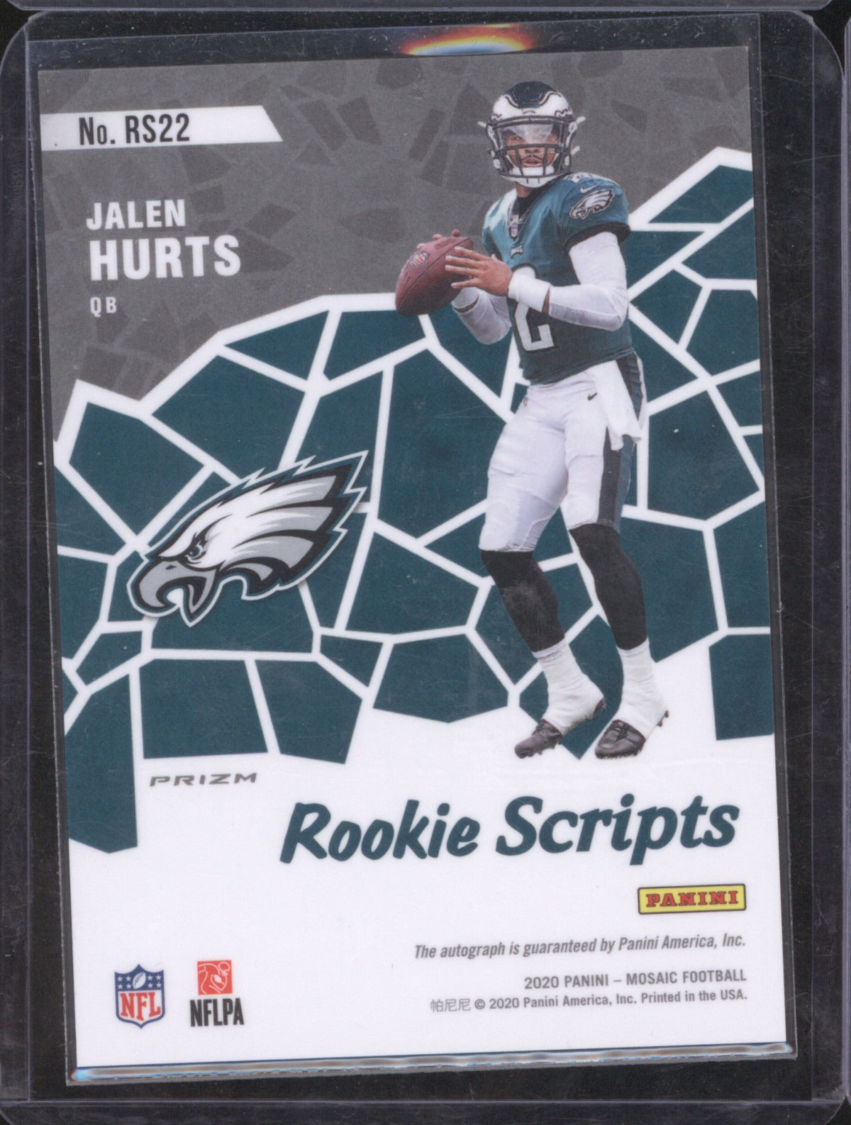 Jalen Hurts 2020 Panini Mosaic RS22 Rookie Scripts Mosaic Auto RC