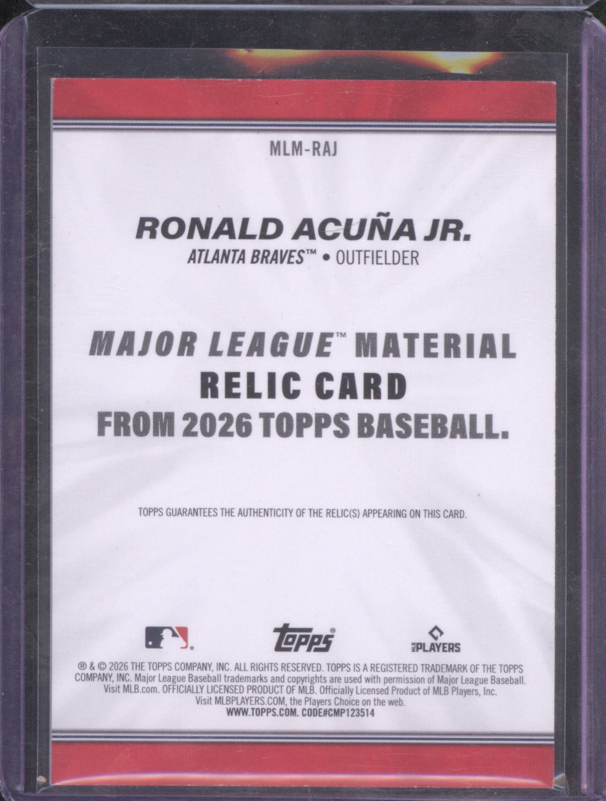 Ronald Acuña Jr. 2026 Topps Series 1 MLM-RAJ Major League Material Relic
