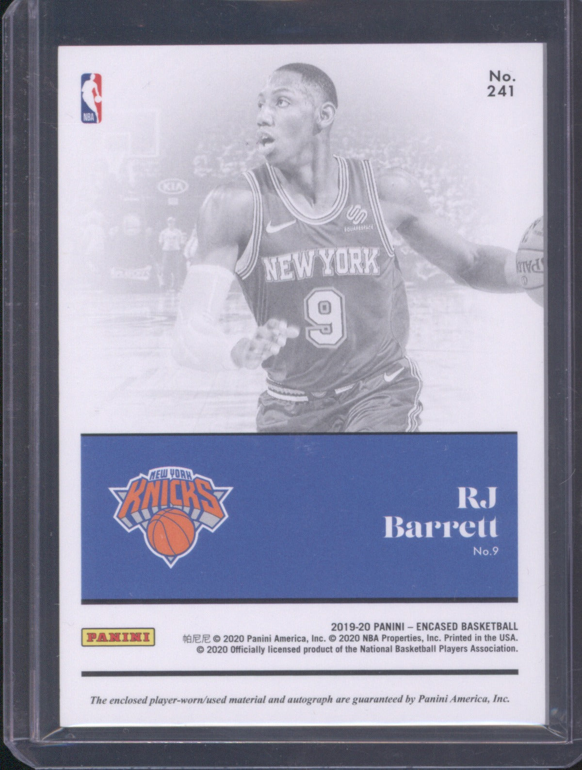 RJ Barrett 2019-20 Panini Encased 241 RC Dual Patch Auto /25