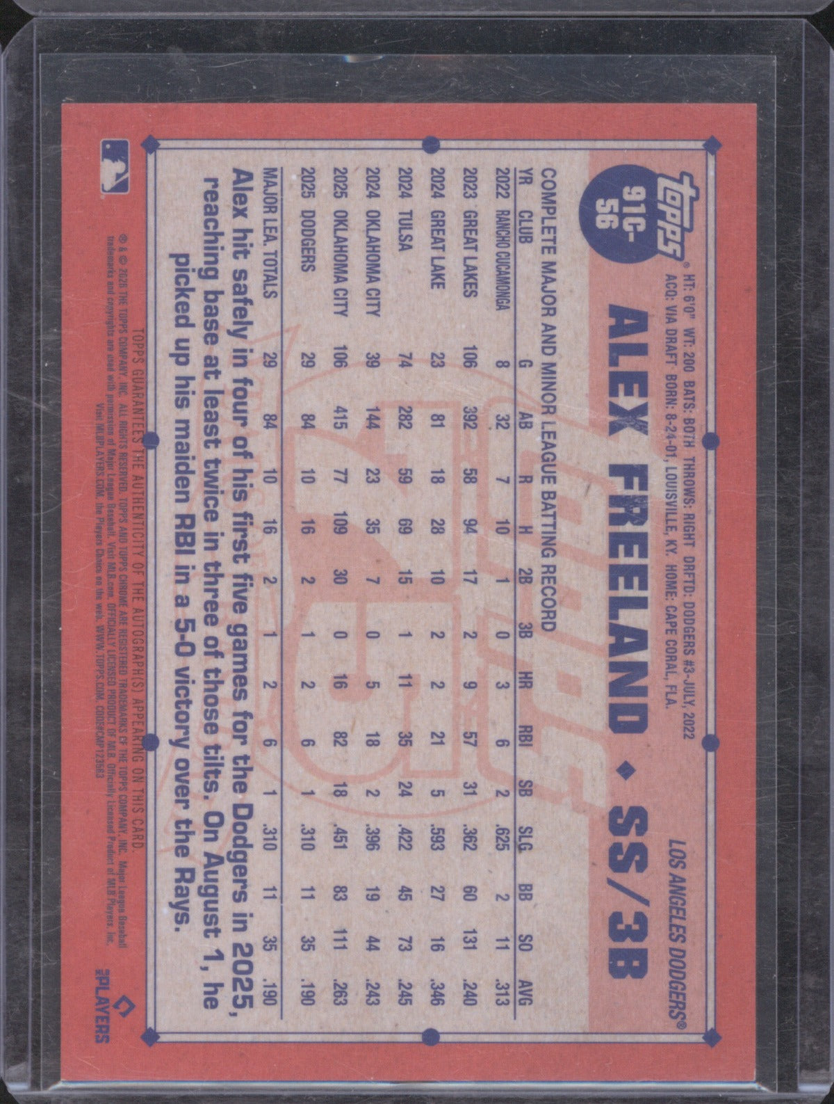2026 Topps Series 1 Alex Freeland 1991 Chrome Auto Silver Pack Mojo /299 RC