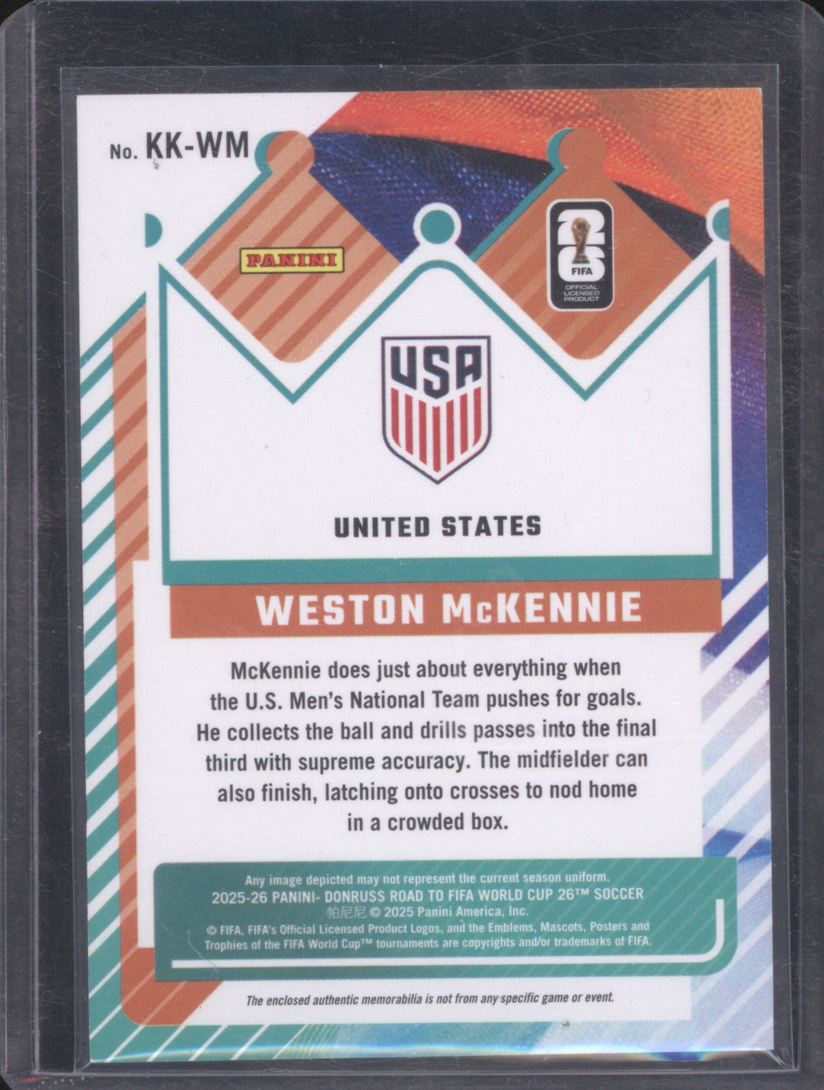 Weston McKennie 2025 Donruss Road to FIFA World Cup Kit Kings /49