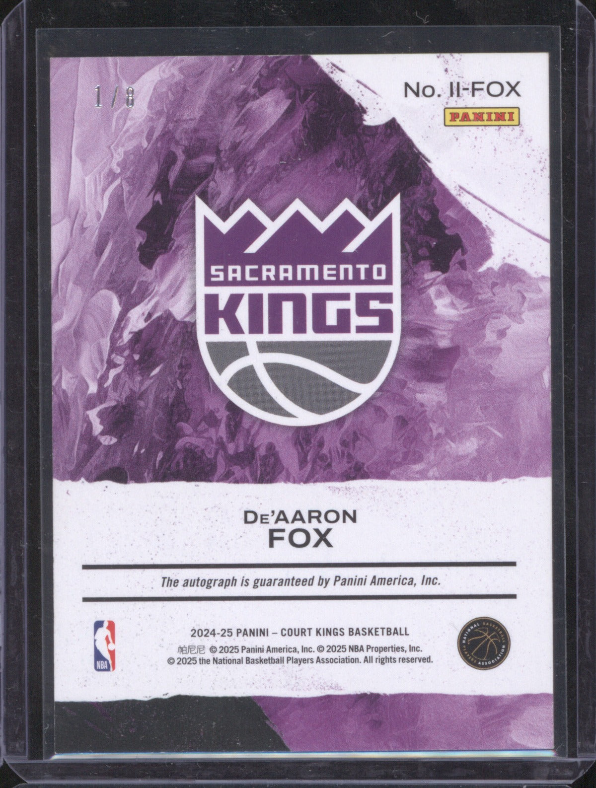 De'Aaron Fox 2024 -25 Panini Court Kings II-FOX Impressionist Ink /8