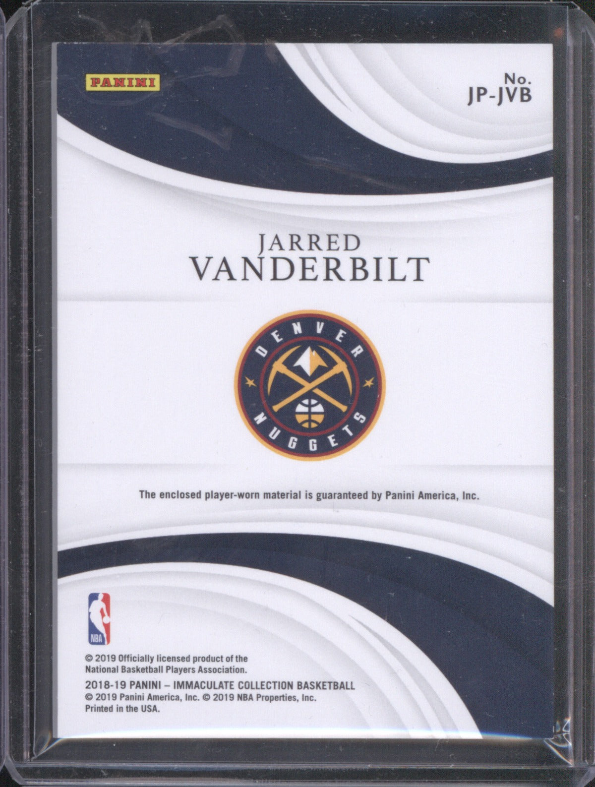 Jarred Vanderbilt 2018 Panini Immaculate Collection #JP-JVB Team Logo Patch /11