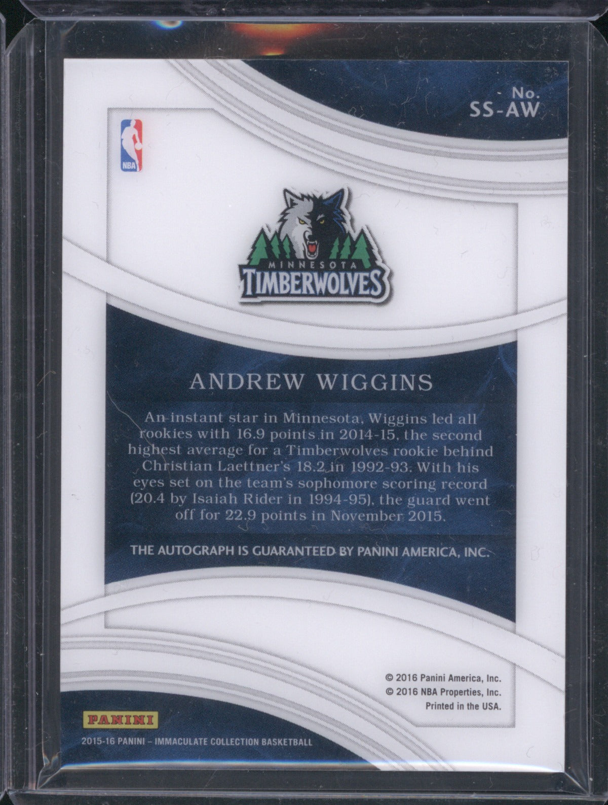 2015-16 Panini Immaculate SS-AW Andrew Wiggins Shadowbox Signatures Auto 10/60