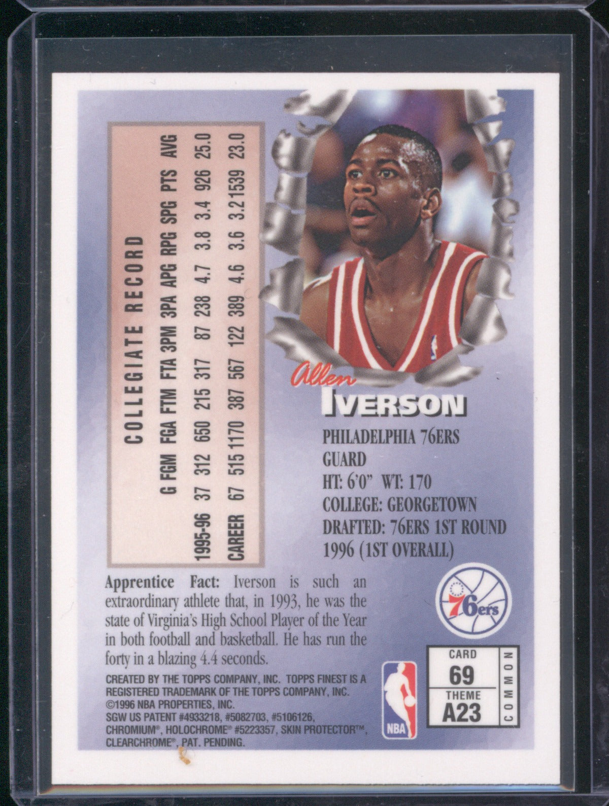 1996-97 Topps Finest 69 Allen Iverson w/Peel