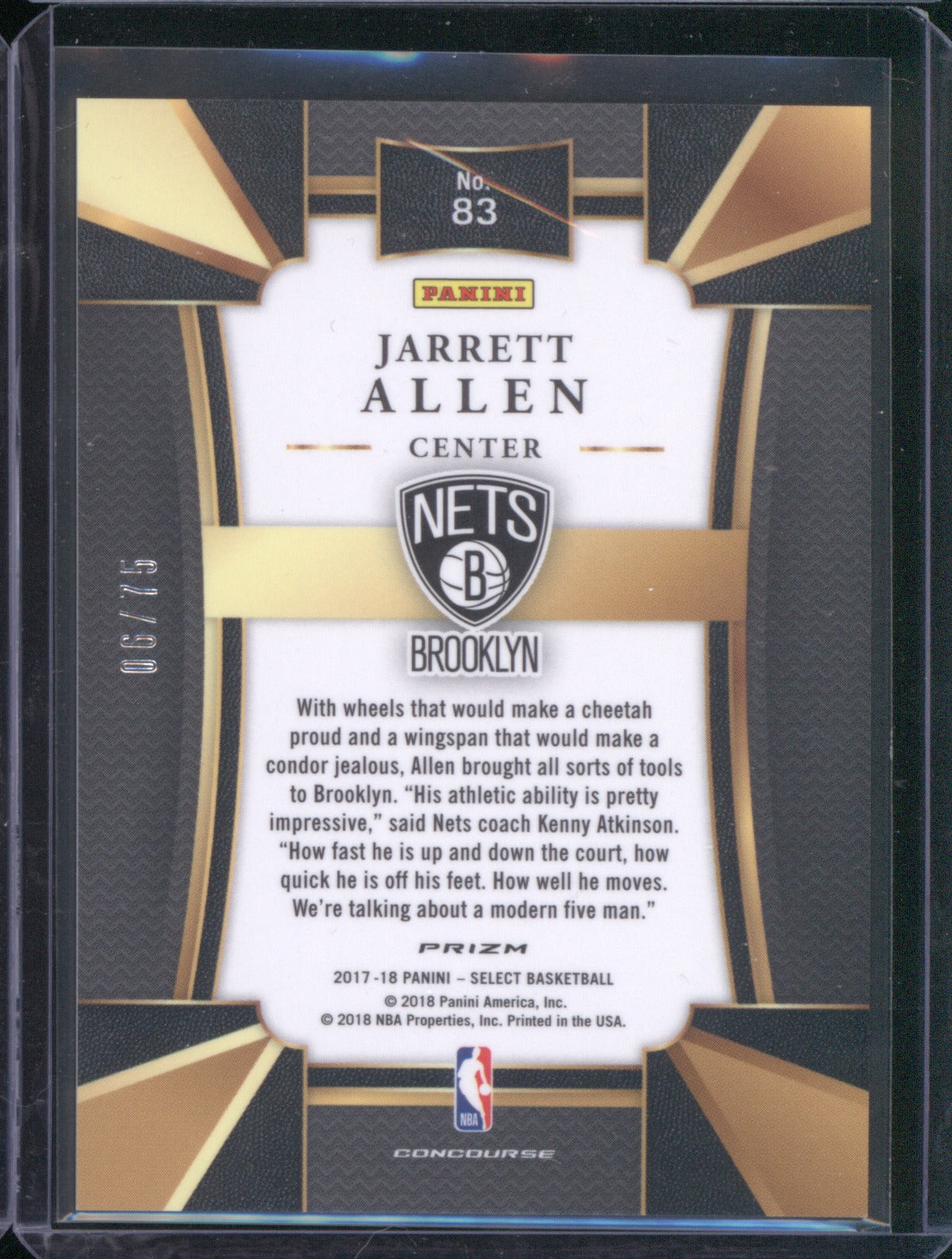 2017-18 Panini Select 83 Jarrett Allen Orange RC 6/75