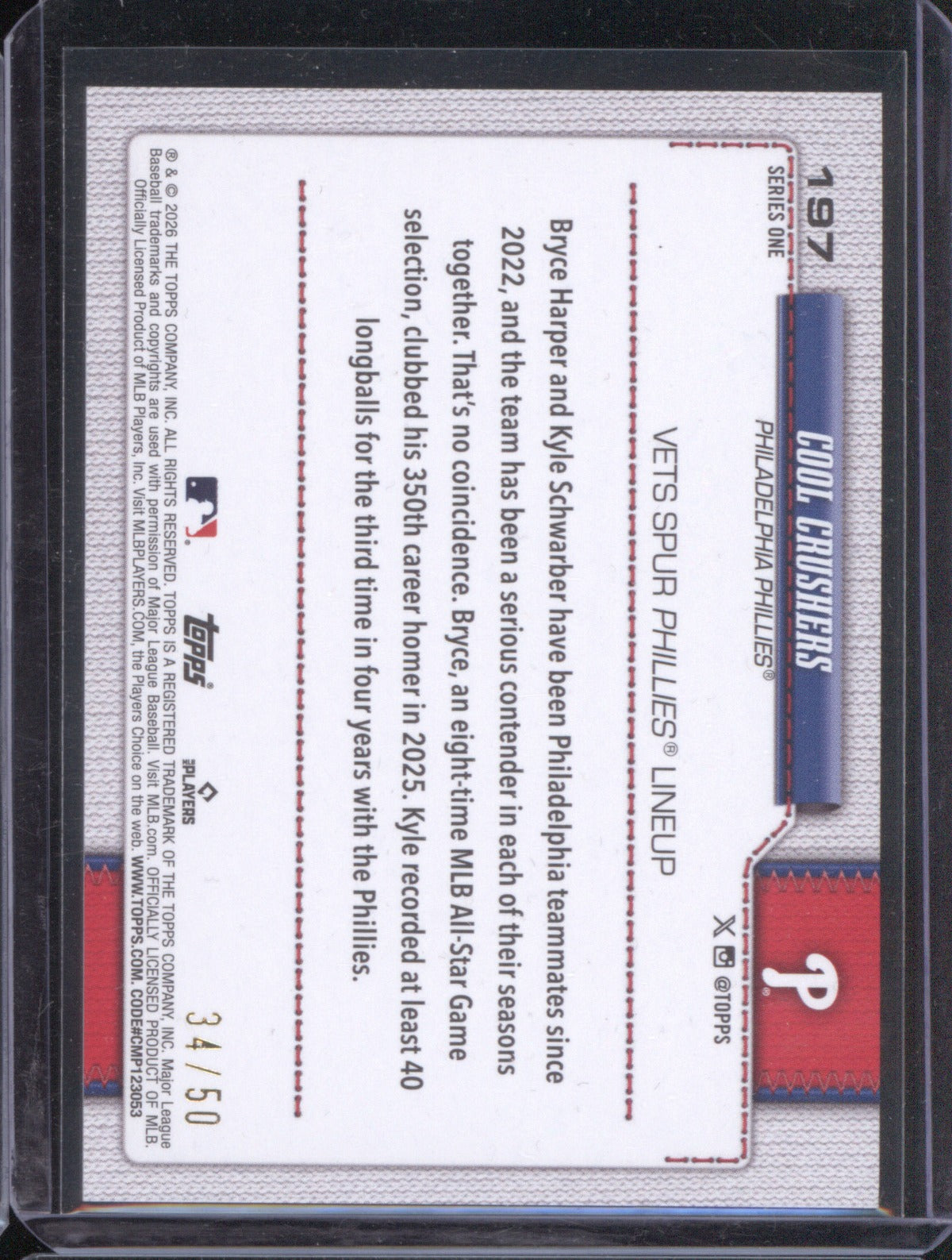 2026 Topps Series 1 197 Cool Crushers Harper Schwarber Gold Sandglitter 34/50