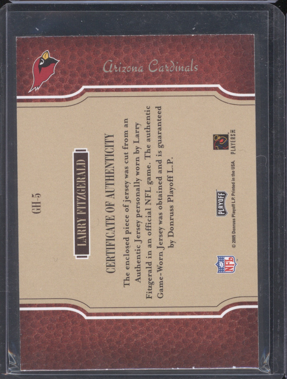 Larry Fitzgerald 2005 Playoff Prestige GH-5 Gridiron Heritage Jersey