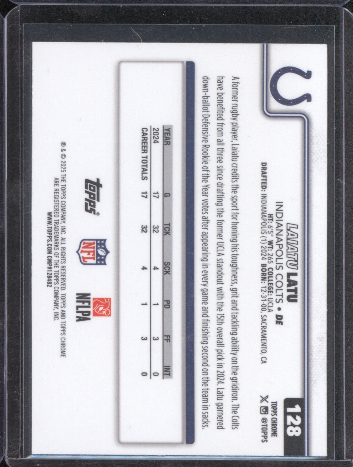 Laitu Latu 2025 Topps Chrome Football 128 Lightboard Logo Variation
