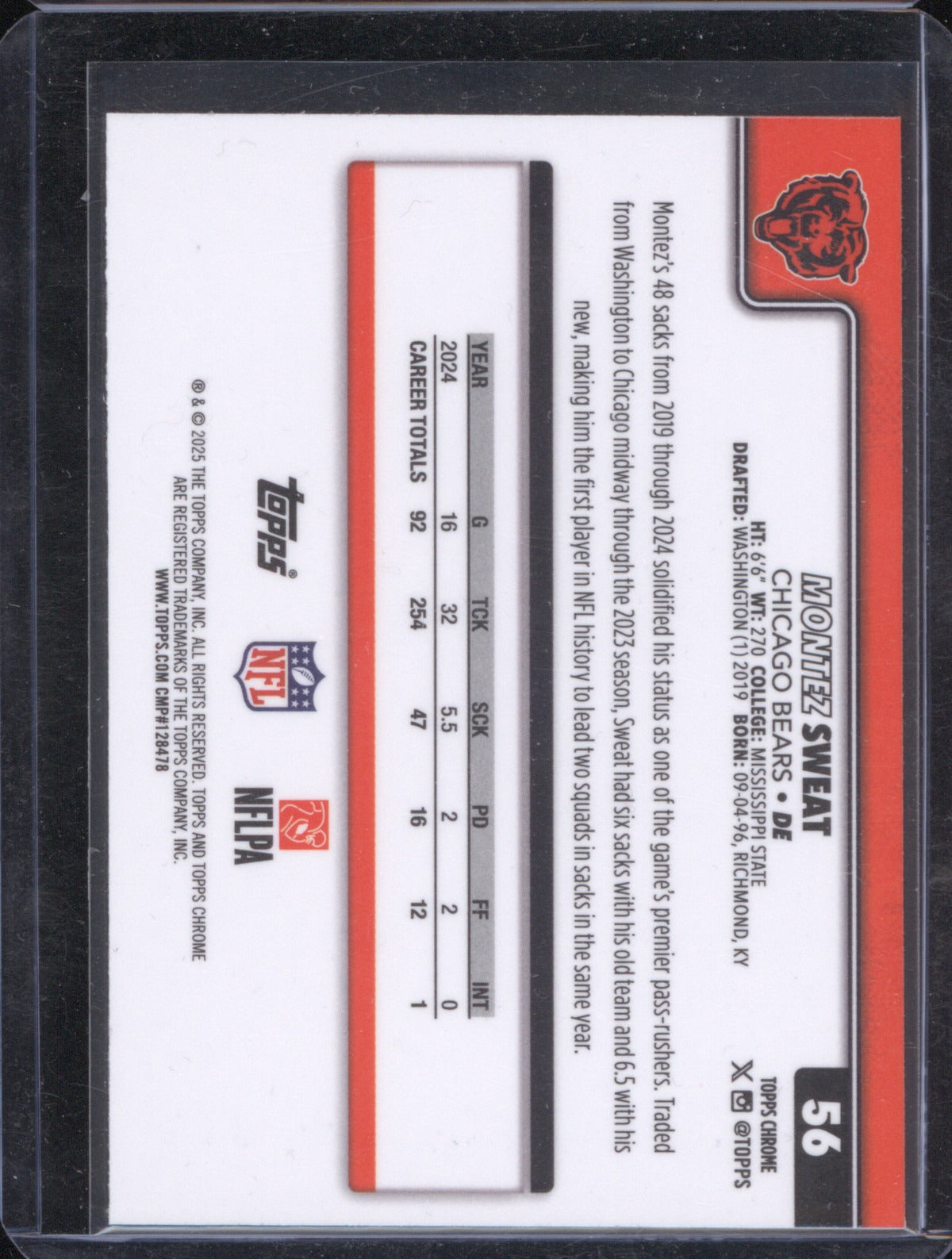 Montez Sweat 2025 Topps Chrome Football 56 Team Camo Variation