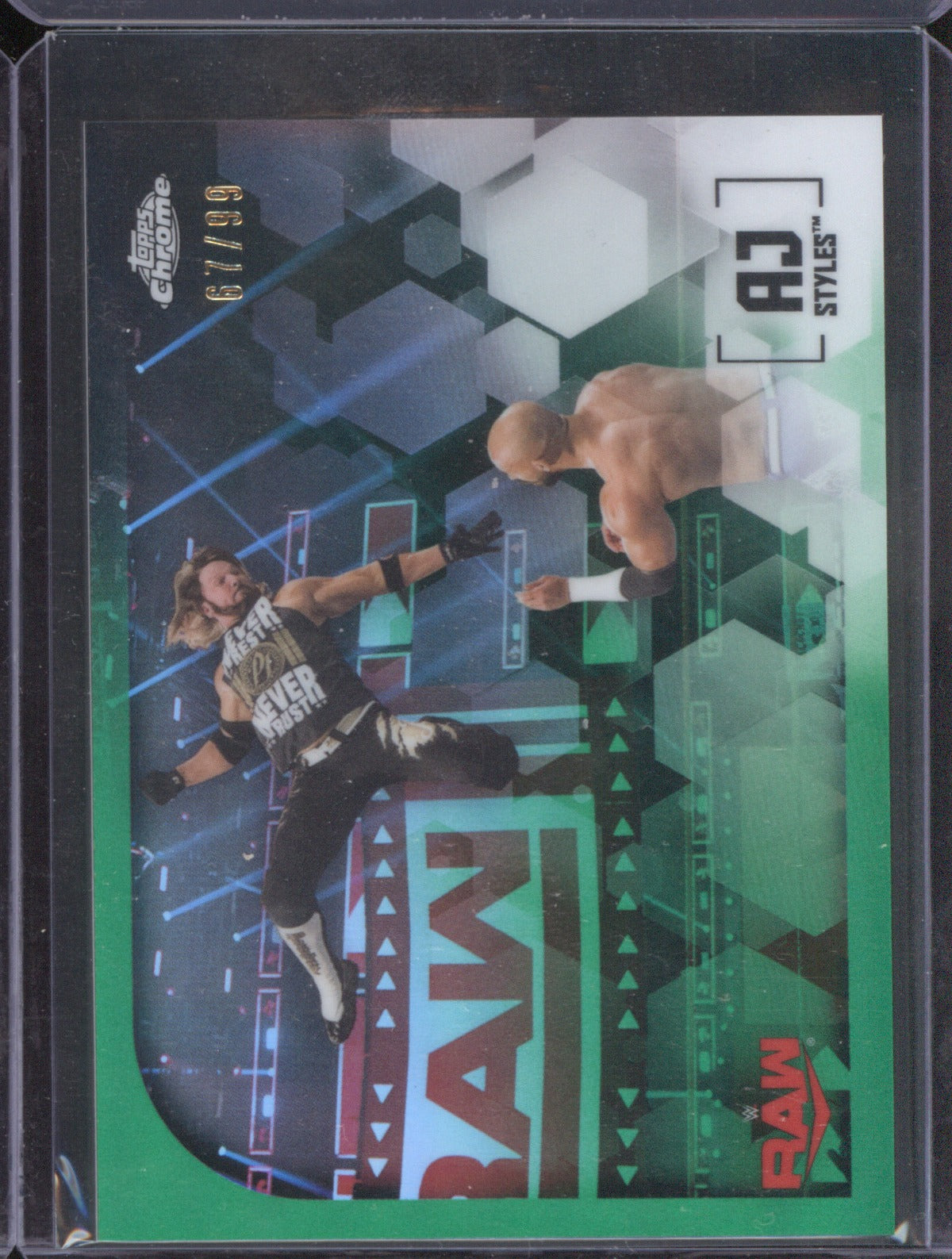 AJ Styles 2020 Topps Chrome WWE IV-1 Image Variation Green Refractor 67/99