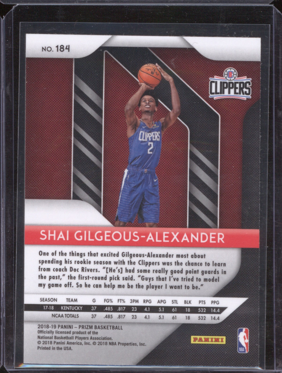 Shai Gilgeous-Alexander 2018-19 Panini Prizm #184 Base Set
