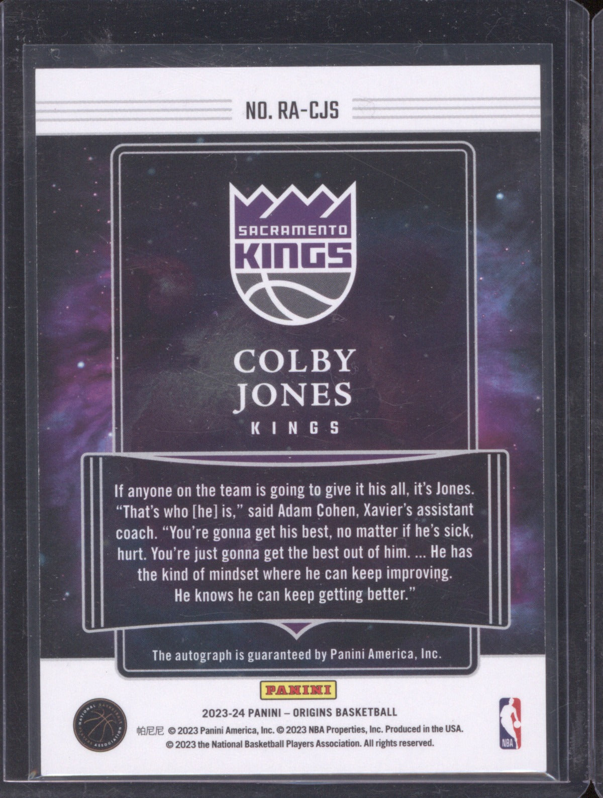 Colby Jones 2023 Panini Origins #RA-CJS Origins Rookie Autographs Gold /10