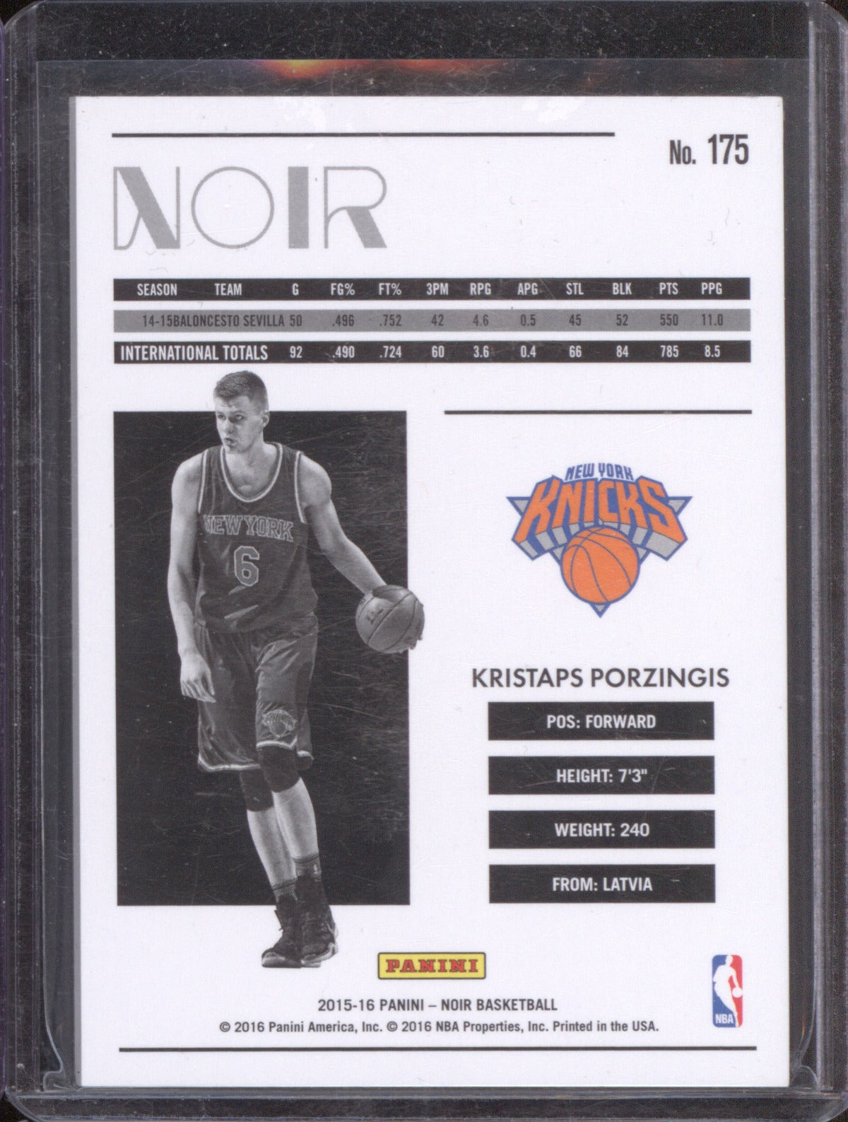 Kristaps Porzingis 2015 Panini Noir #175 RC /99