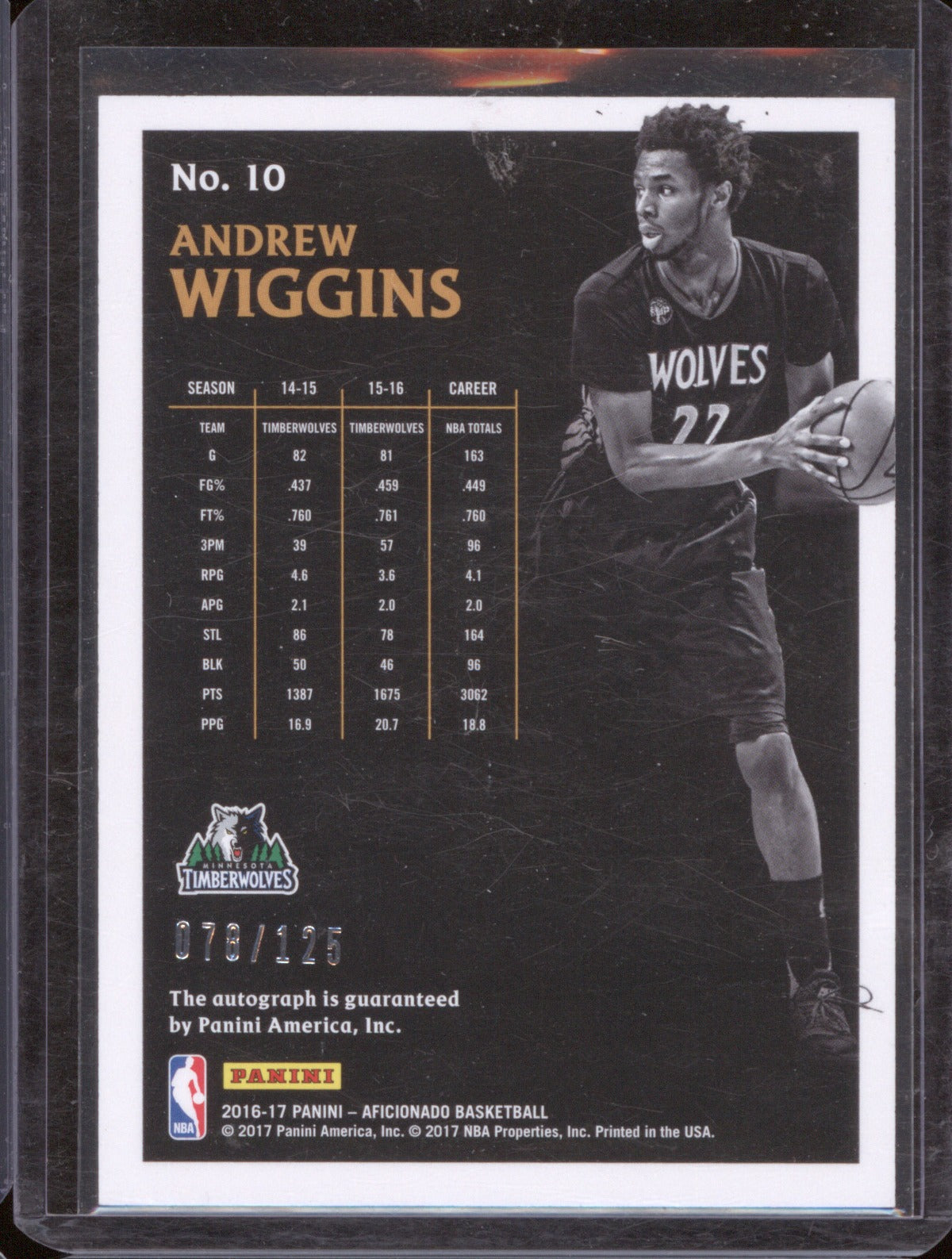 Andrew Wiggins 2016 Panini Aficionado Autograph #10 /125 Timberwolves