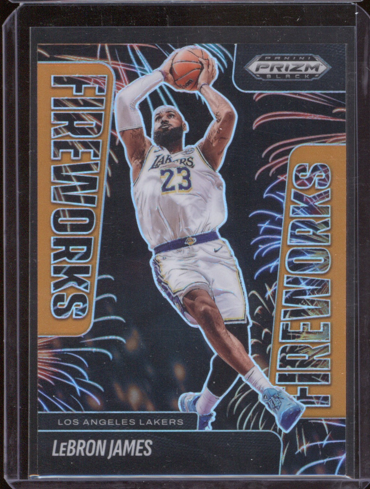 LeBron James 2024 Panini Prizm Orange #3 Fireworks /49 Lakers