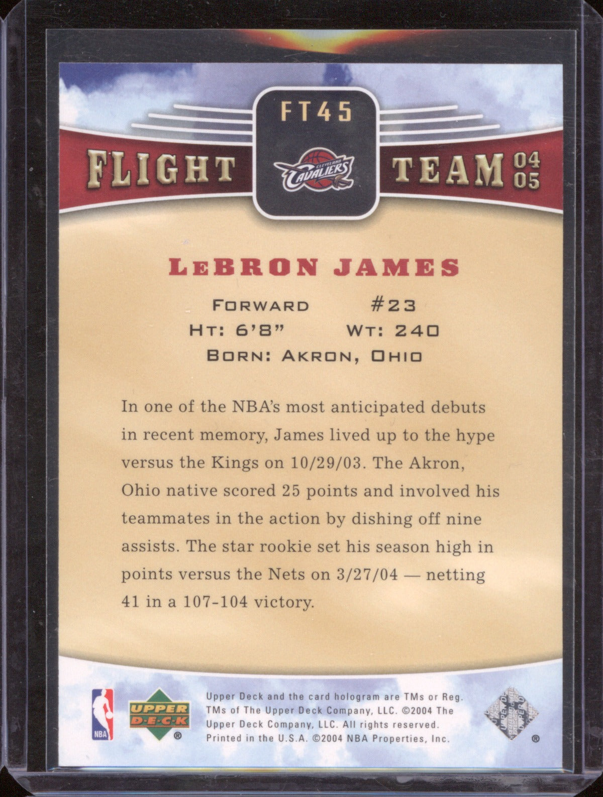 LeBron James 2004 Upper Deck Flight Team #FT45 Cavaliers