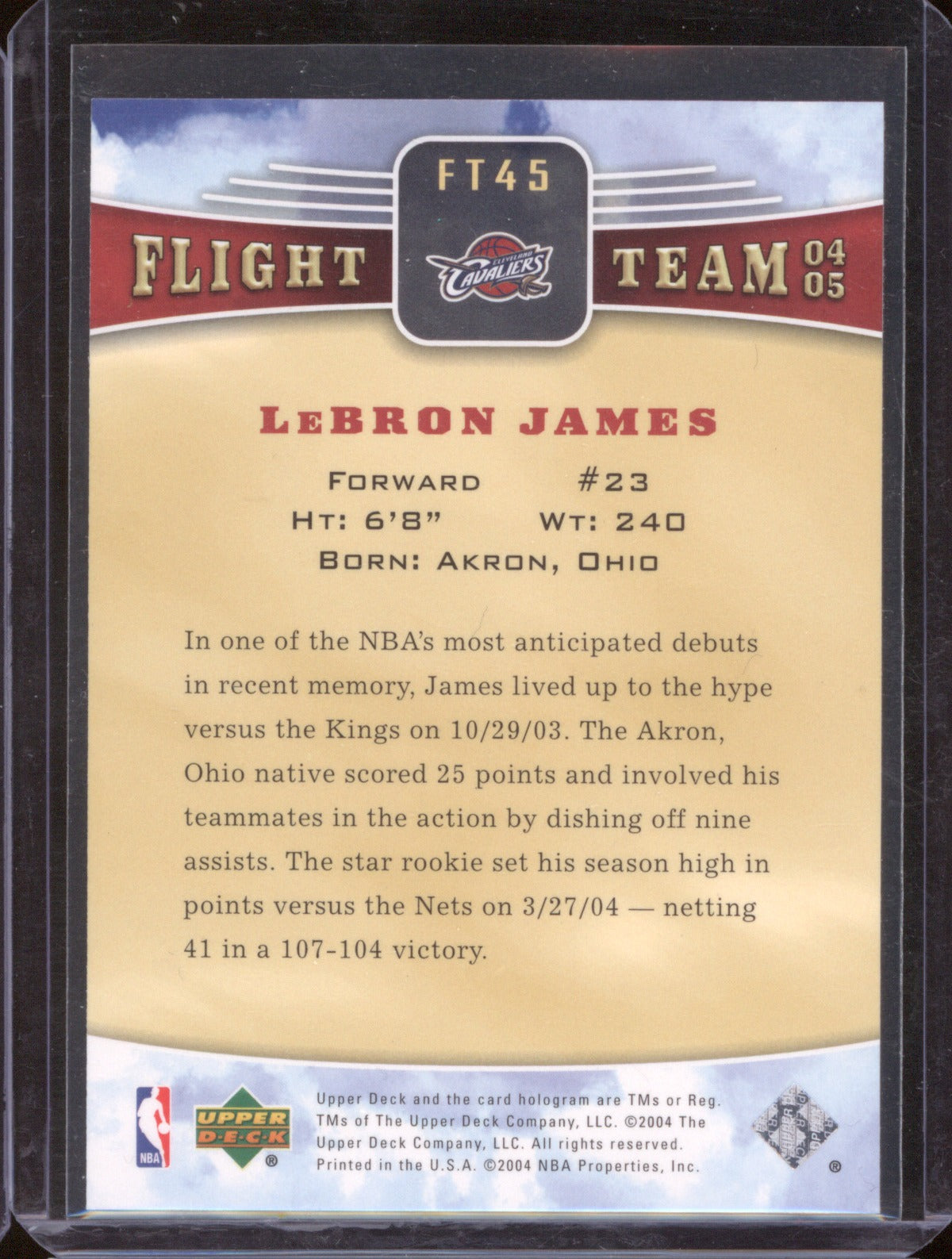LeBron James 2004 Upper Deck Flight Team #FT45 Cavaliers