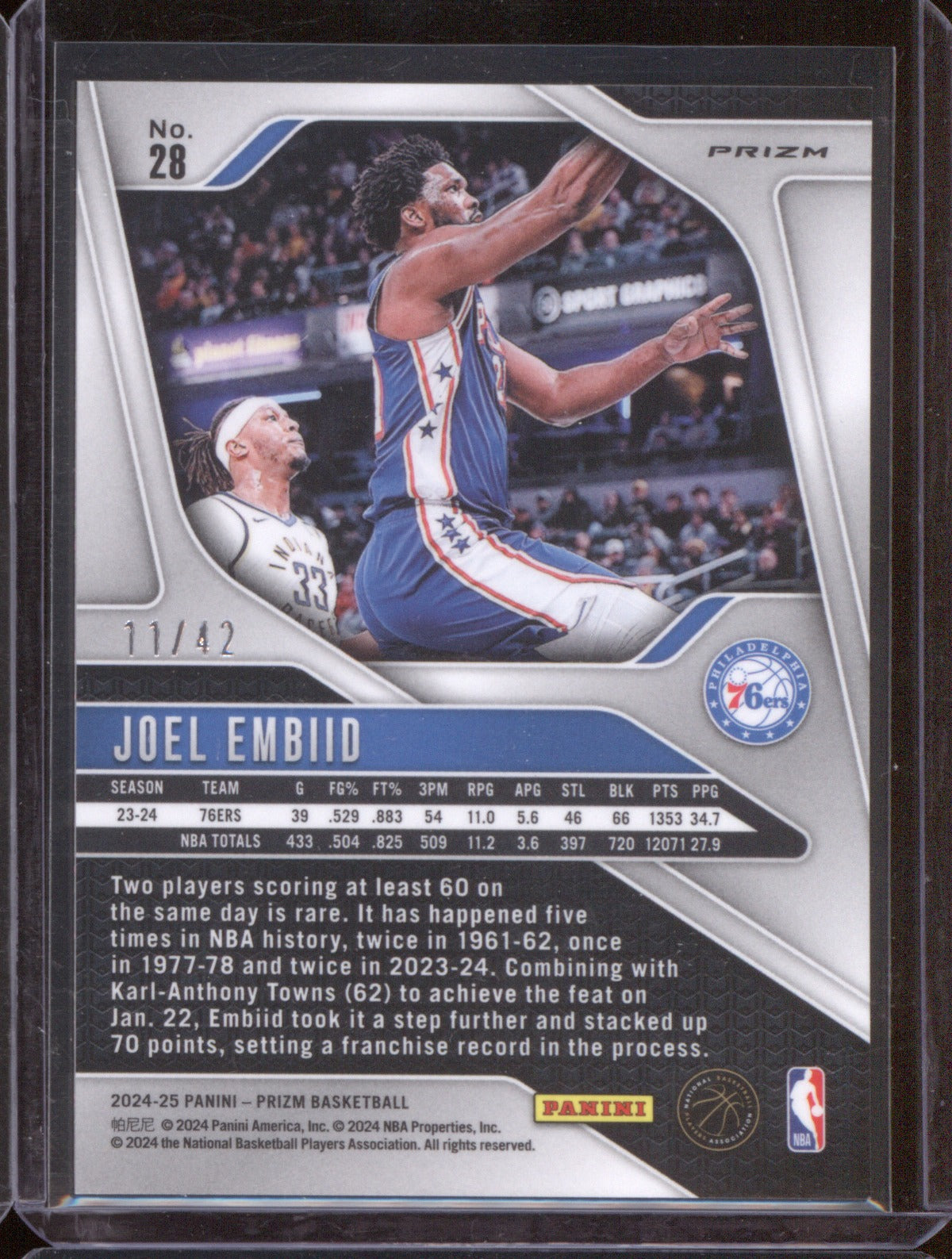 Joel Embiid 2024-25 Panini Prizm #28 Pink /42 76ers