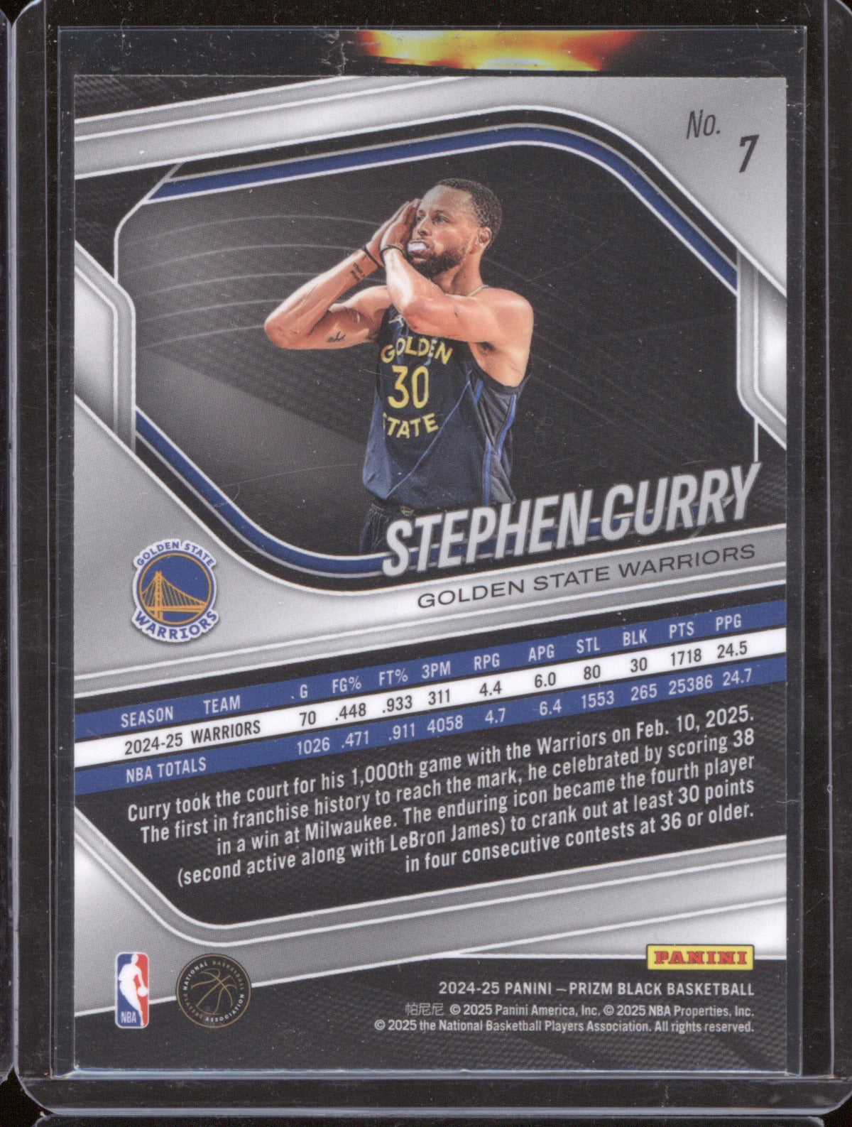 Stephen Curry 2024-25 Panini Prizm Black #7 Base Warriors