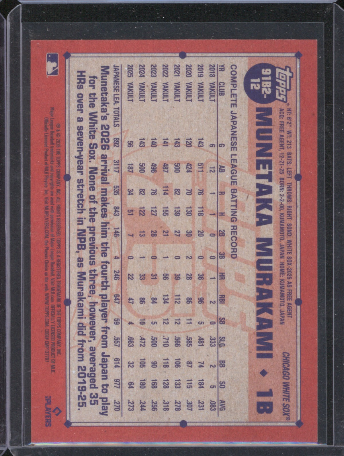 Munetaka Murakami 2026 Topps Series 2 91B2-12 1991 Crackle Foil RC