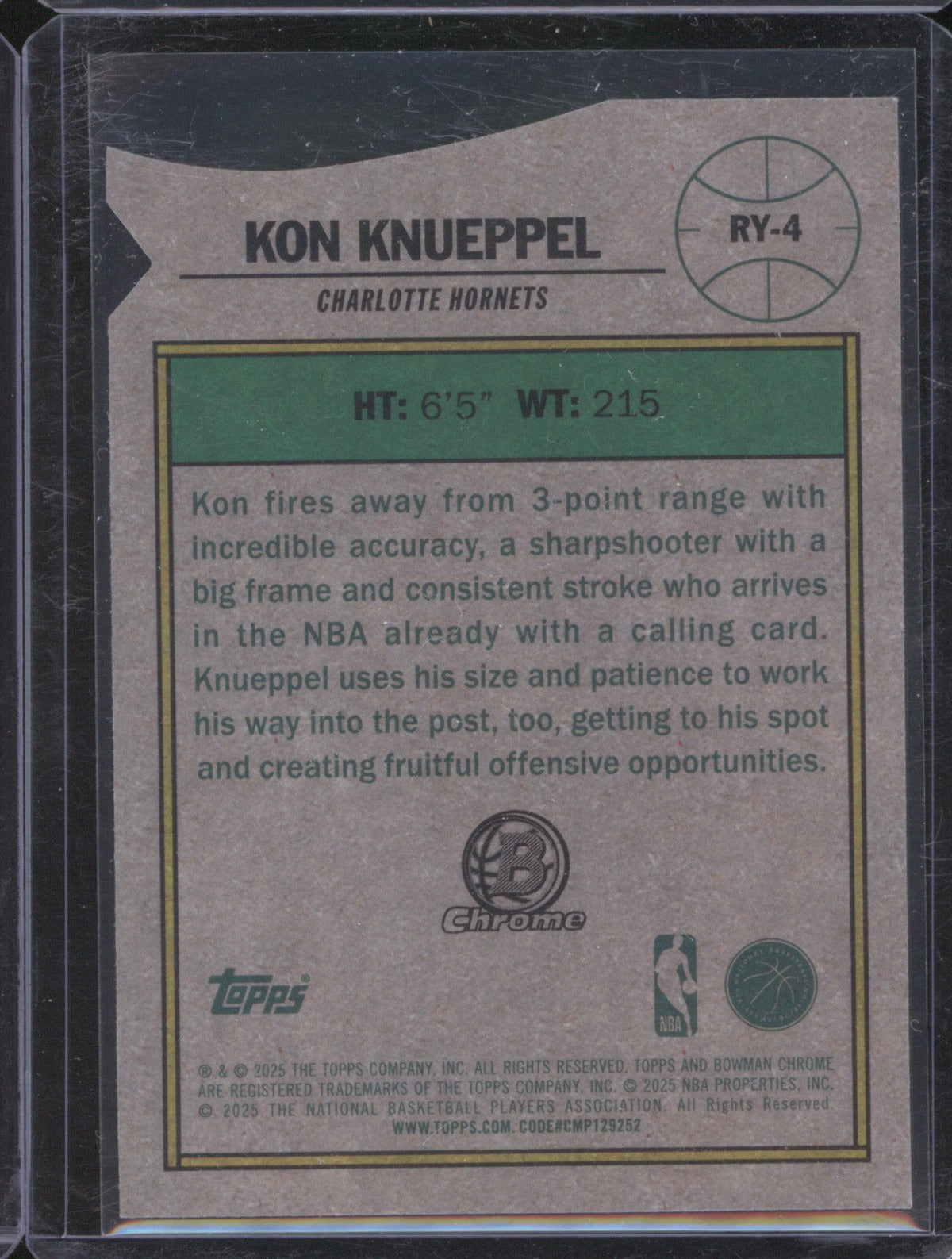 Kon Knueppel 2025/26 Bowman RY-4 Rookie Of The Year Favorites Die Cut