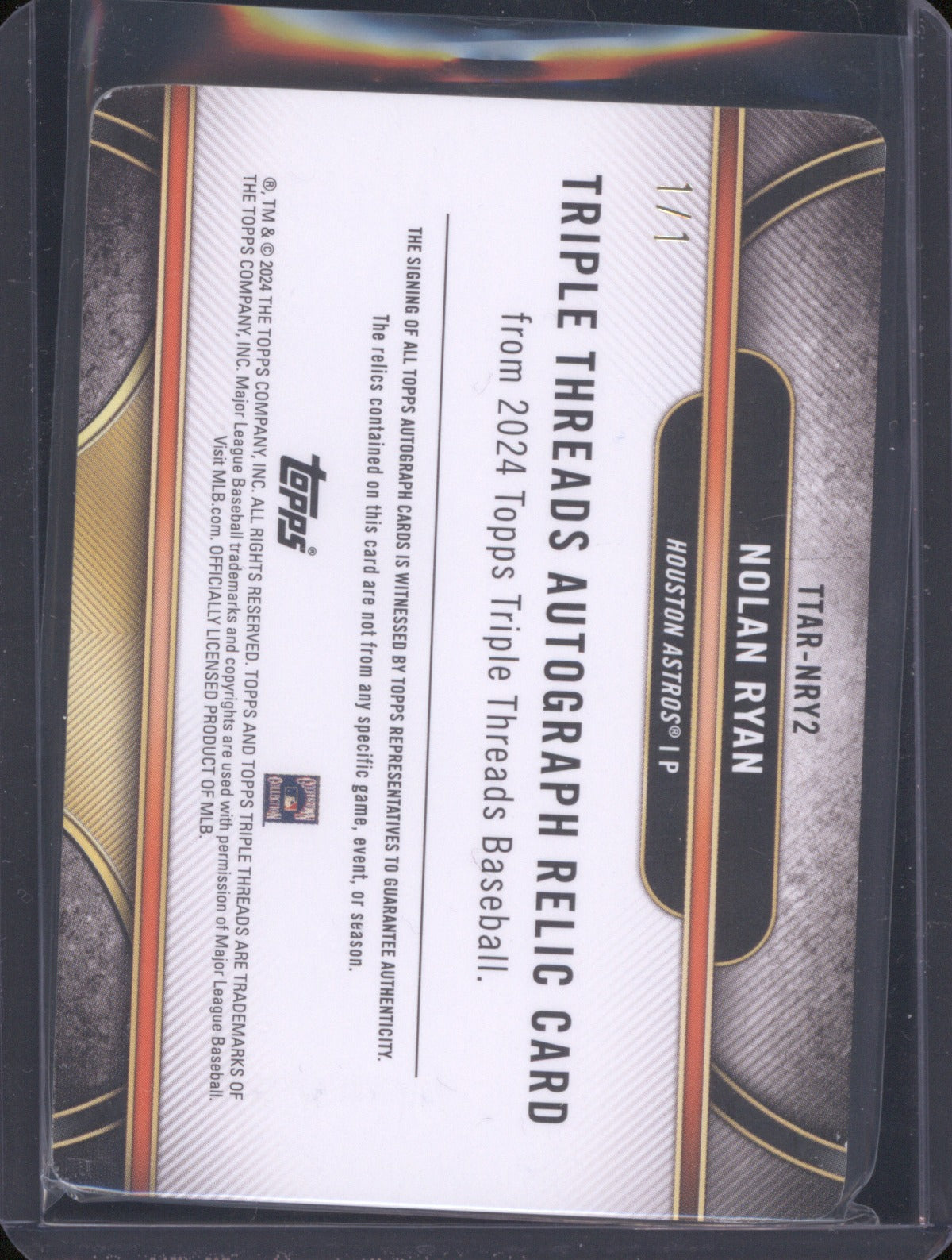 Nolan Ryan 2024 Topps Triple Threads Triple Relic Auto Patch Printing Plate 1/1