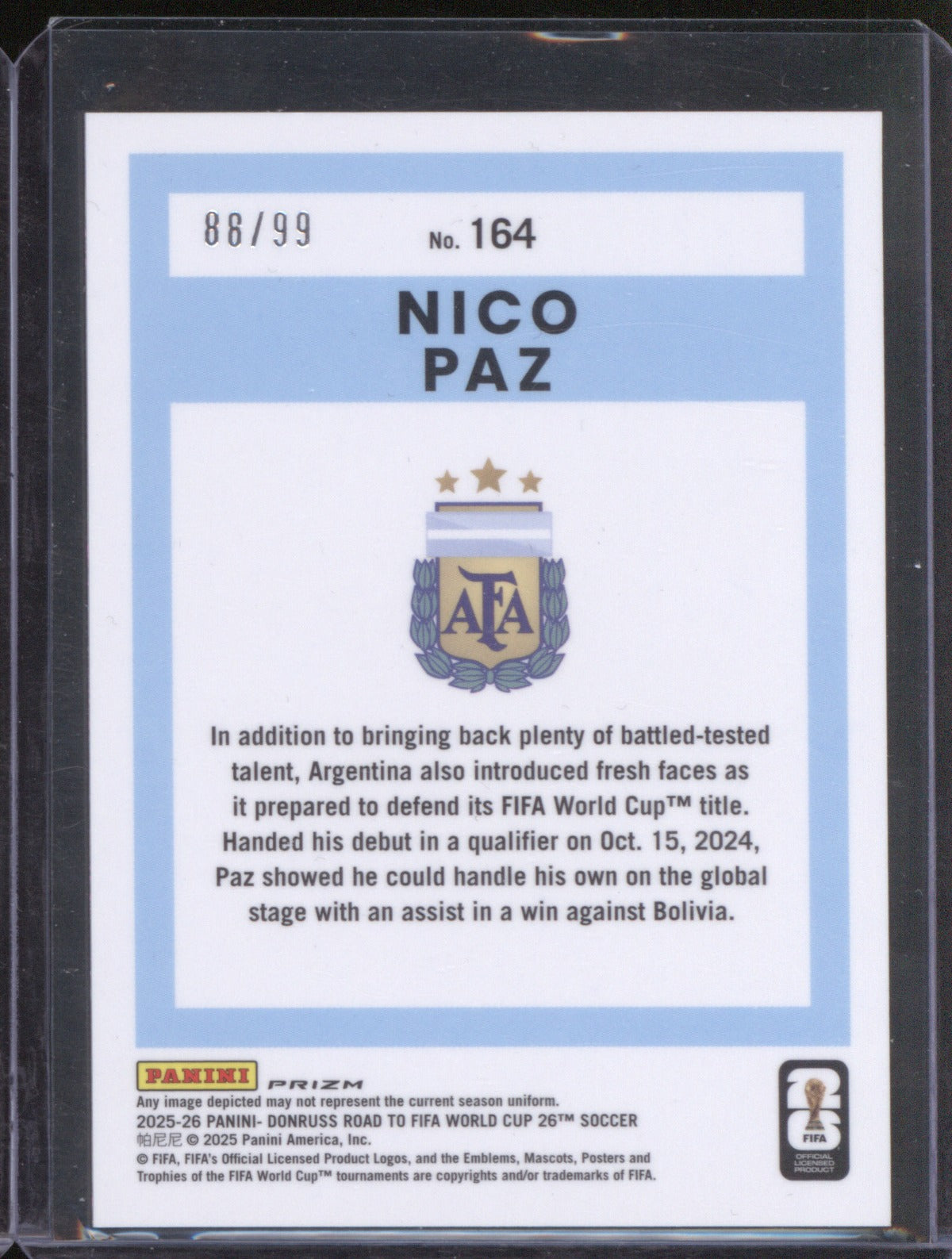 Nico Paz 2025-26 Donruss Road to FIFA World Cup Argentina #164 Orange Ice /99