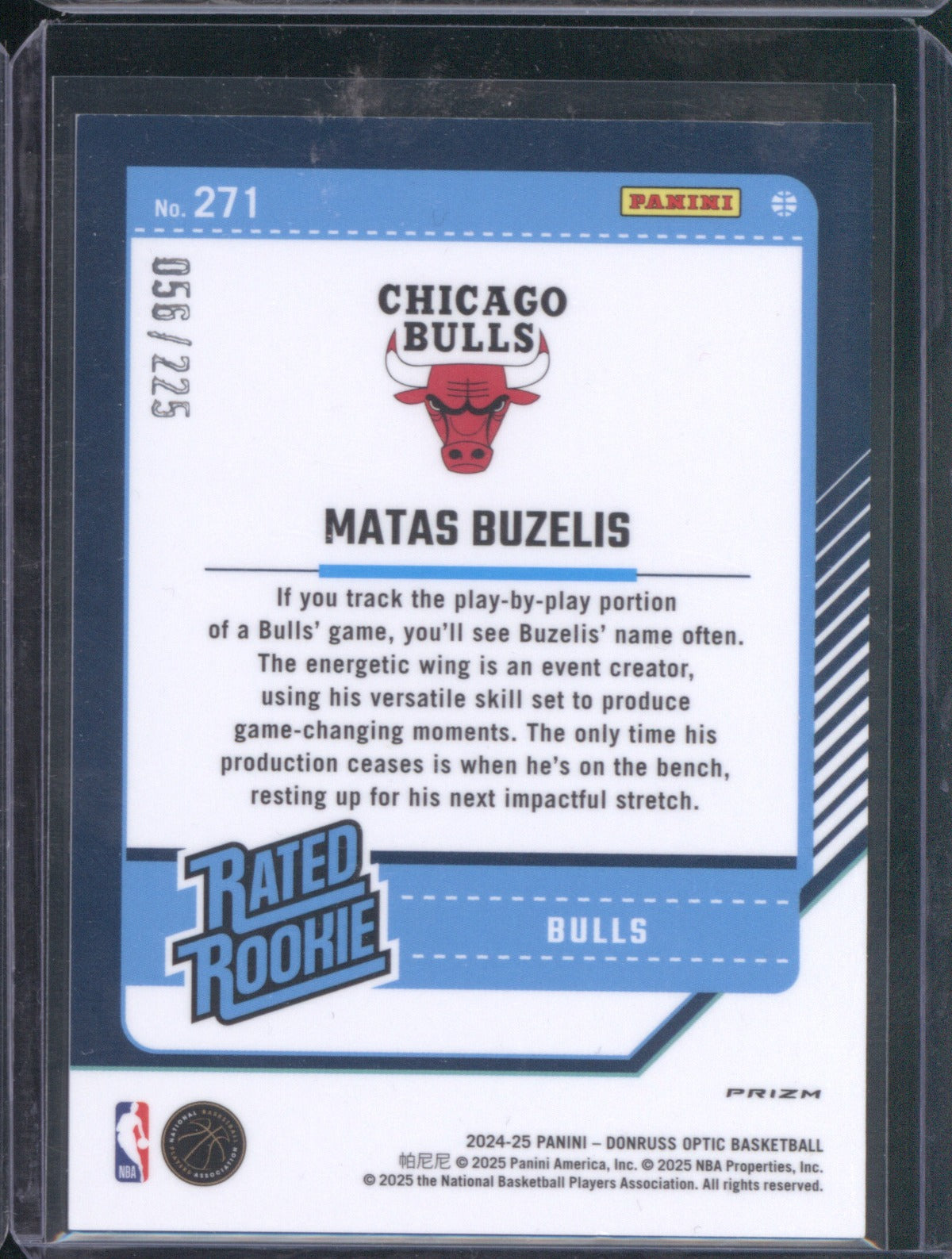 Matas Buzelis 2024 Panini Donruss Optic #271 Rated Rookie Aqua Prizm /225