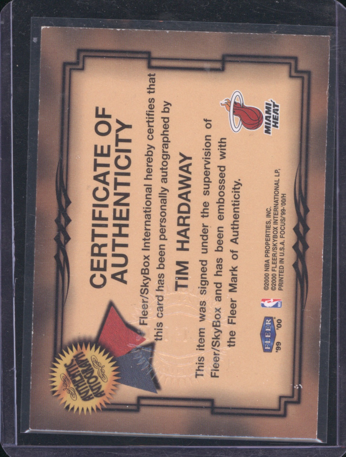 Tim Hardaway 1999 Fleer Focus Fresh Ink Autograph